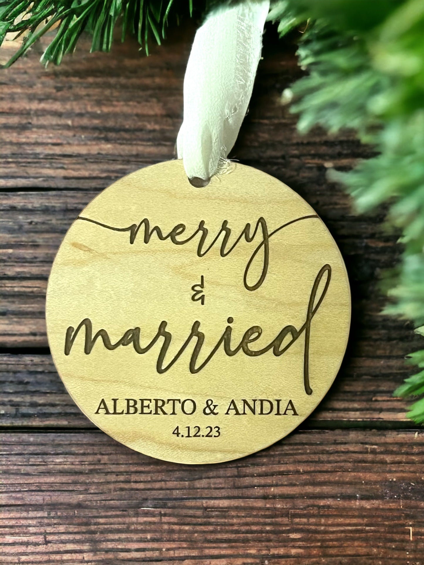 Personalized Merry and Married Ornament 2023, First Christmas Married, Custom Christmas Gift, Newlywed, Just Married present, Wood
