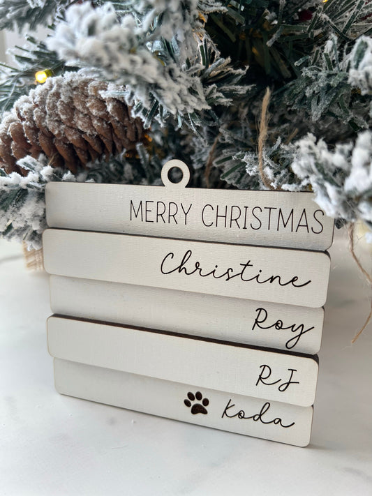 Book Stack Ornament, Personalized Family Christmas Ornament, Family Name Gift, Farmhouse Holiday Present, Custom Ornament