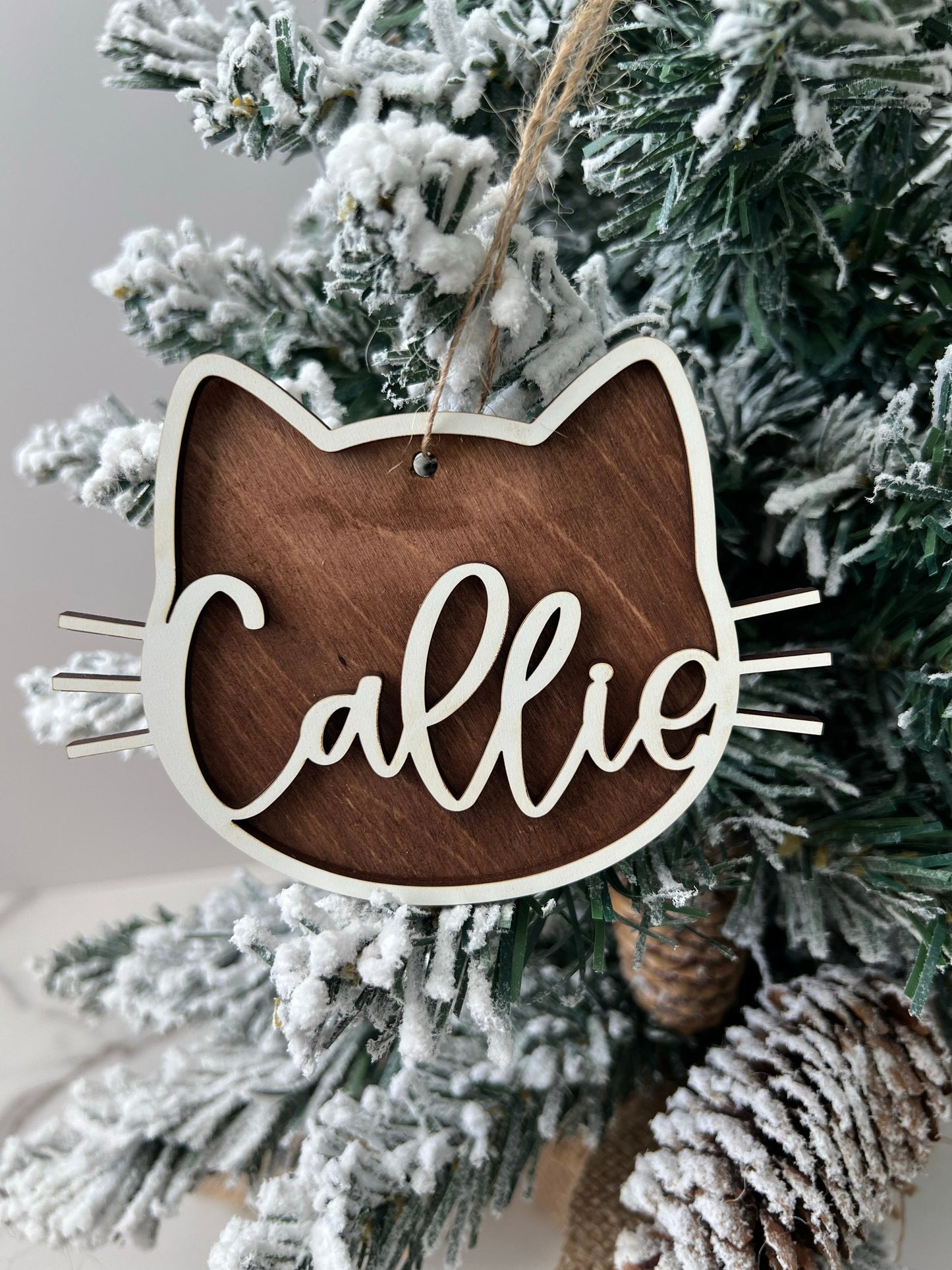 Personalized Cat Christmas Ornament, Custom Kitten Present, Cat Face, Cat Mom Gift, Wooden Ornament, Kitty, Stocking Stuffer, Cat Lover
