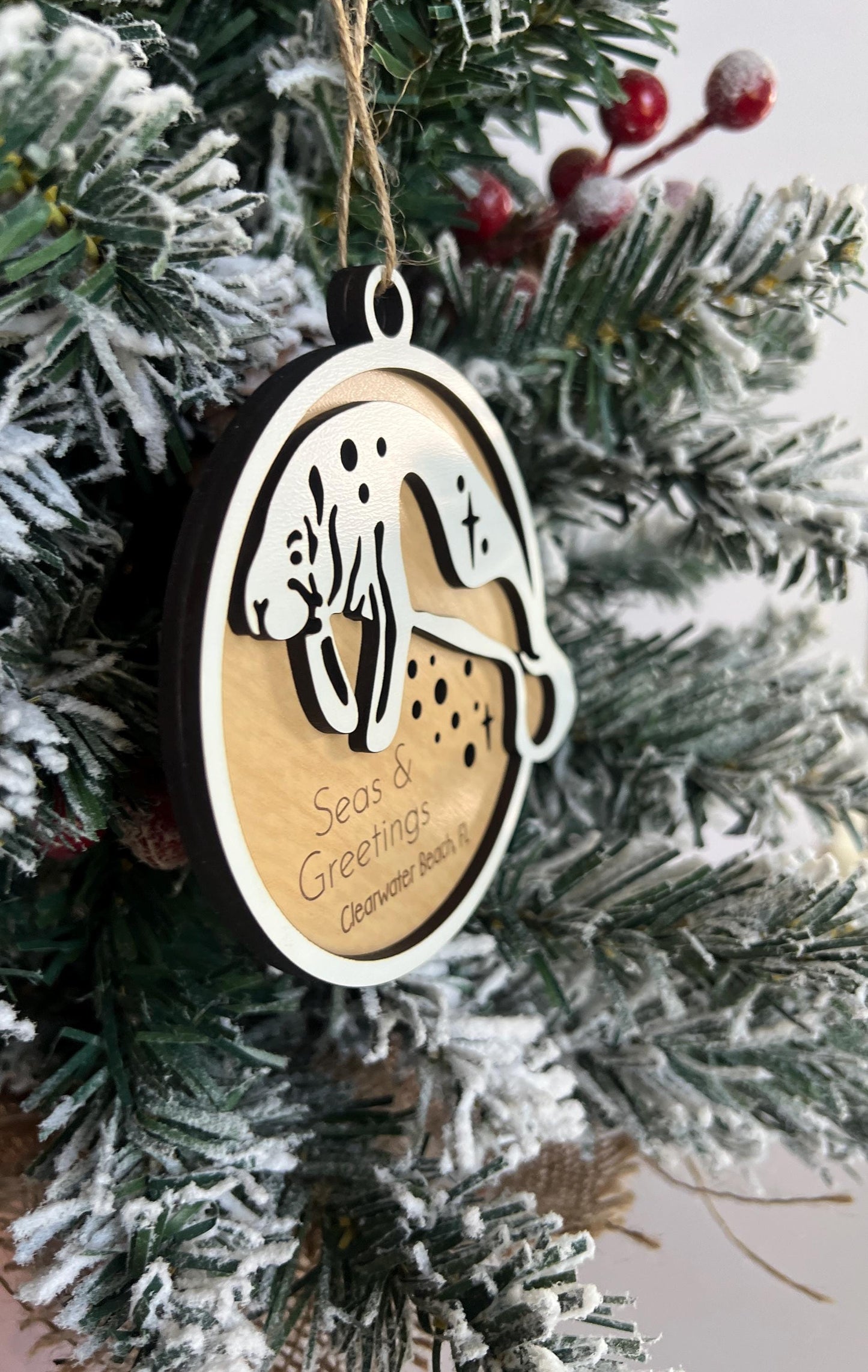 Personalized Manatee Christmas Ornament, Custom Florida Beach Present, Christmas Gift, Florida Vacation Keepsake