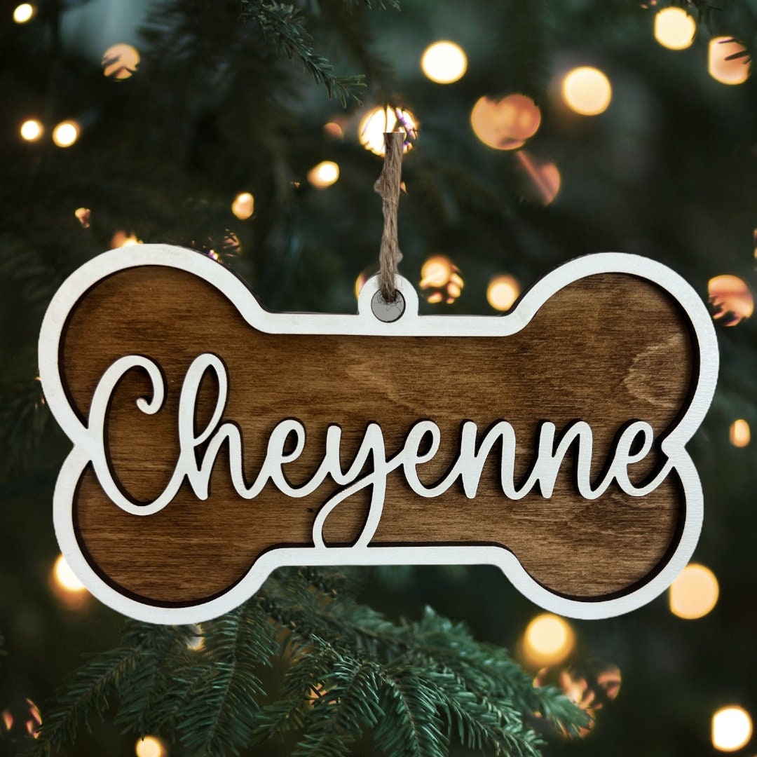 Custom Dog Bone Ornament, Dog Name ornament, Personalized gift, Christmas Ornament, Dog mom gift, Laser Cut, Wood, Handmade