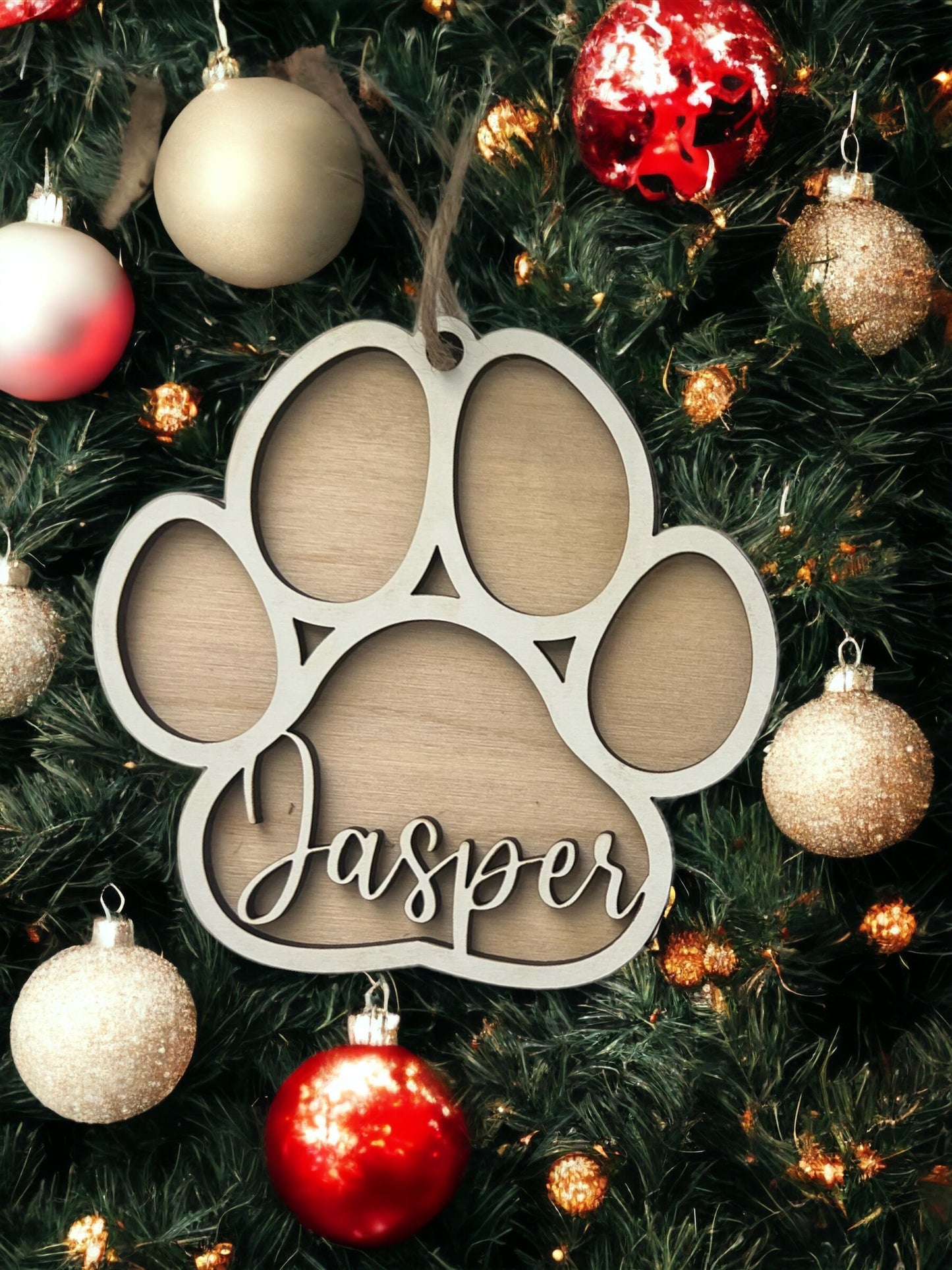 Custom Dog Paw Ornament, Personalized Cat paw ornament, Pet paw, Christmas, Dog mom gift, Paw print, Laser Cut, Wood, Handmade