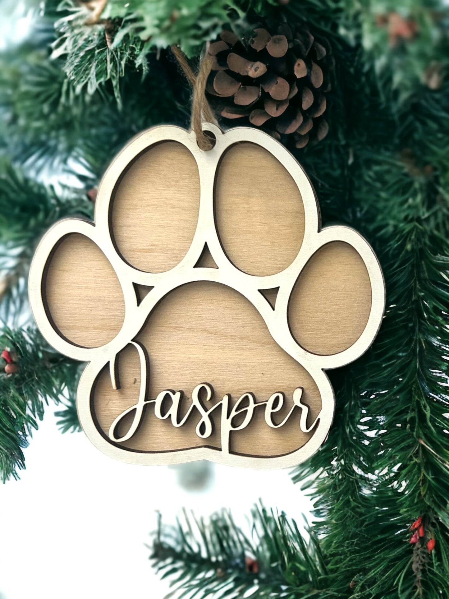 Custom Dog Paw Ornament, Personalized Cat paw ornament, Pet paw, Christmas, Dog mom gift, Paw print, Laser Cut, Wood, Handmade