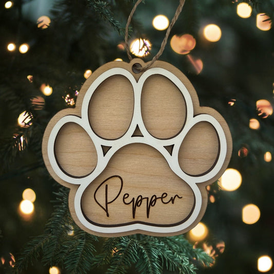 Custom Dog Paw Ornament, Personalized Cat paw ornament, Pet paw, Christmas, Dog mom gift, Paw print, Laser Cut, Wood, Handmade