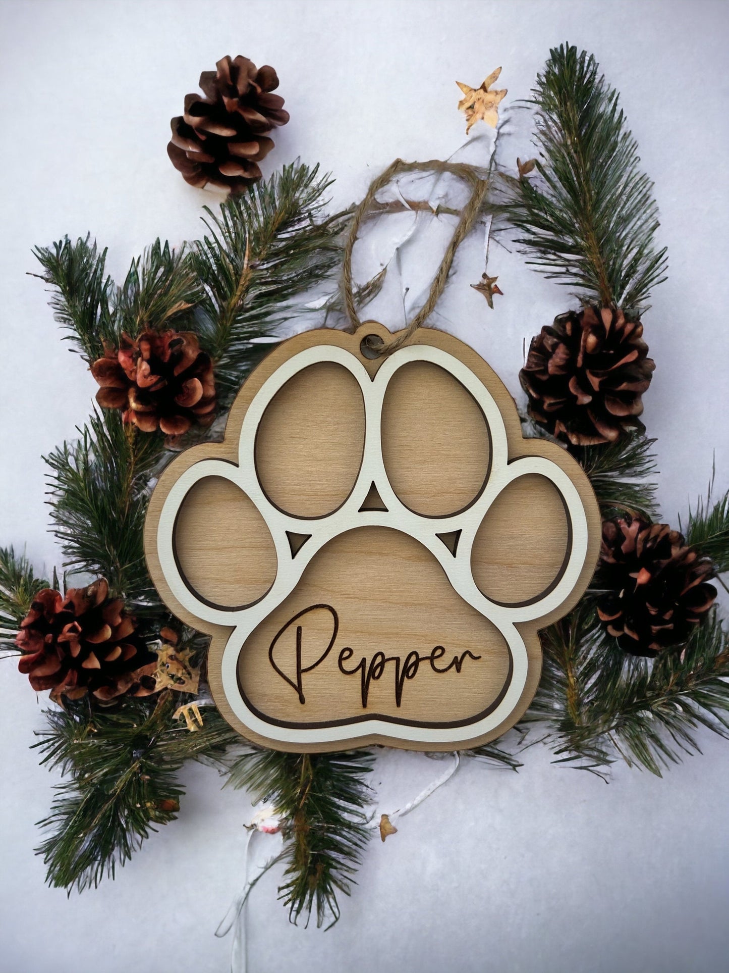 Custom Dog Paw Ornament, Personalized Cat paw ornament, Pet paw, Christmas, Dog mom gift, Paw print, Laser Cut, Wood, Handmade