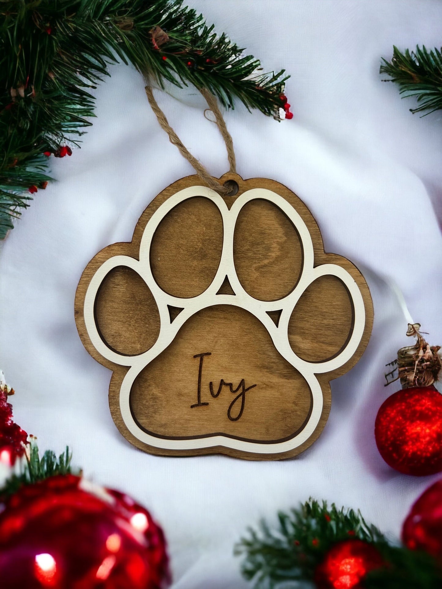 Custom Dog Paw Ornament, Personalized Cat paw ornament, Pet paw, Christmas, Dog mom gift, Paw print, Laser Cut, Wood, Handmade