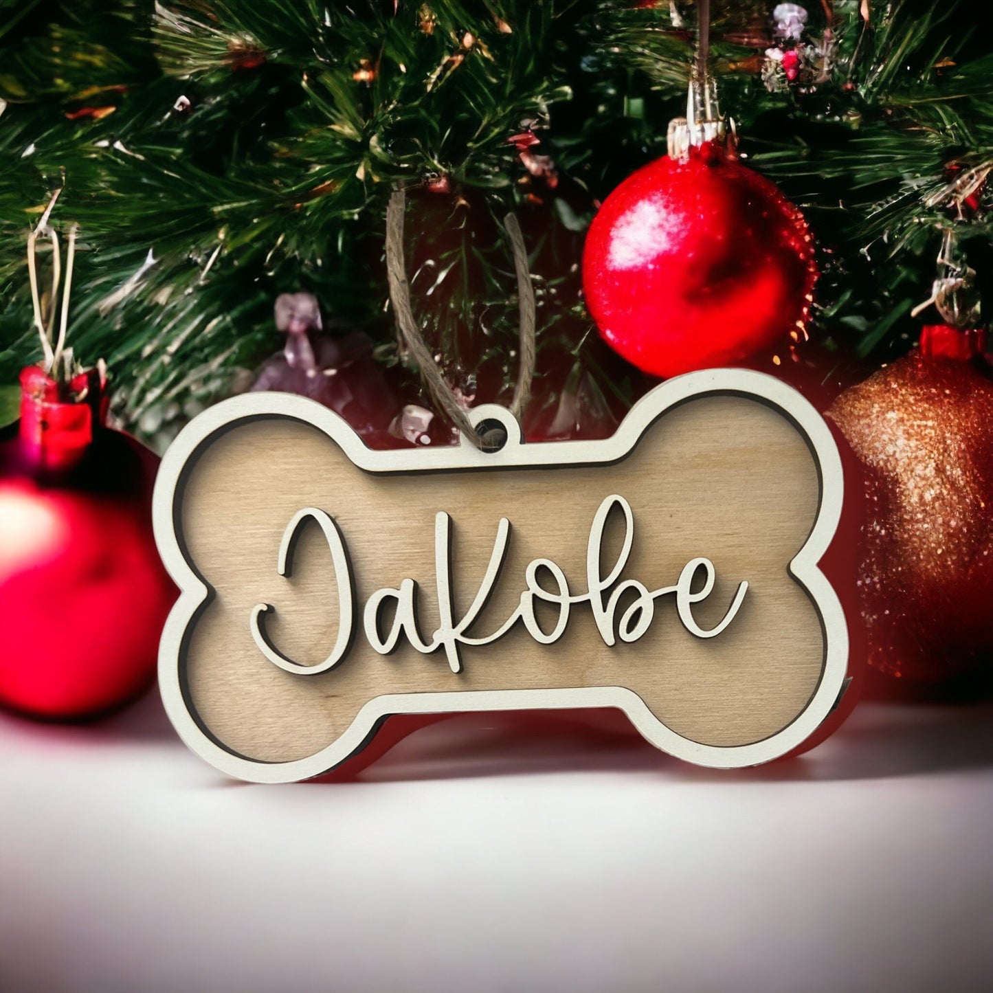 Custom Dog Bone Ornament, Dog Name ornament, Personalized gift, Christmas Ornament, Dog mom gift, Laser Cut, Wood, Handmade