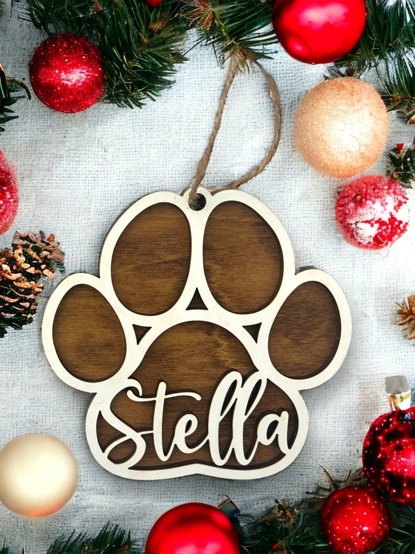 Custom Dog Paw Ornament, Personalized Cat paw ornament, Pet paw, Christmas, Dog mom gift, Paw print, Laser Cut, Wood, Handmade