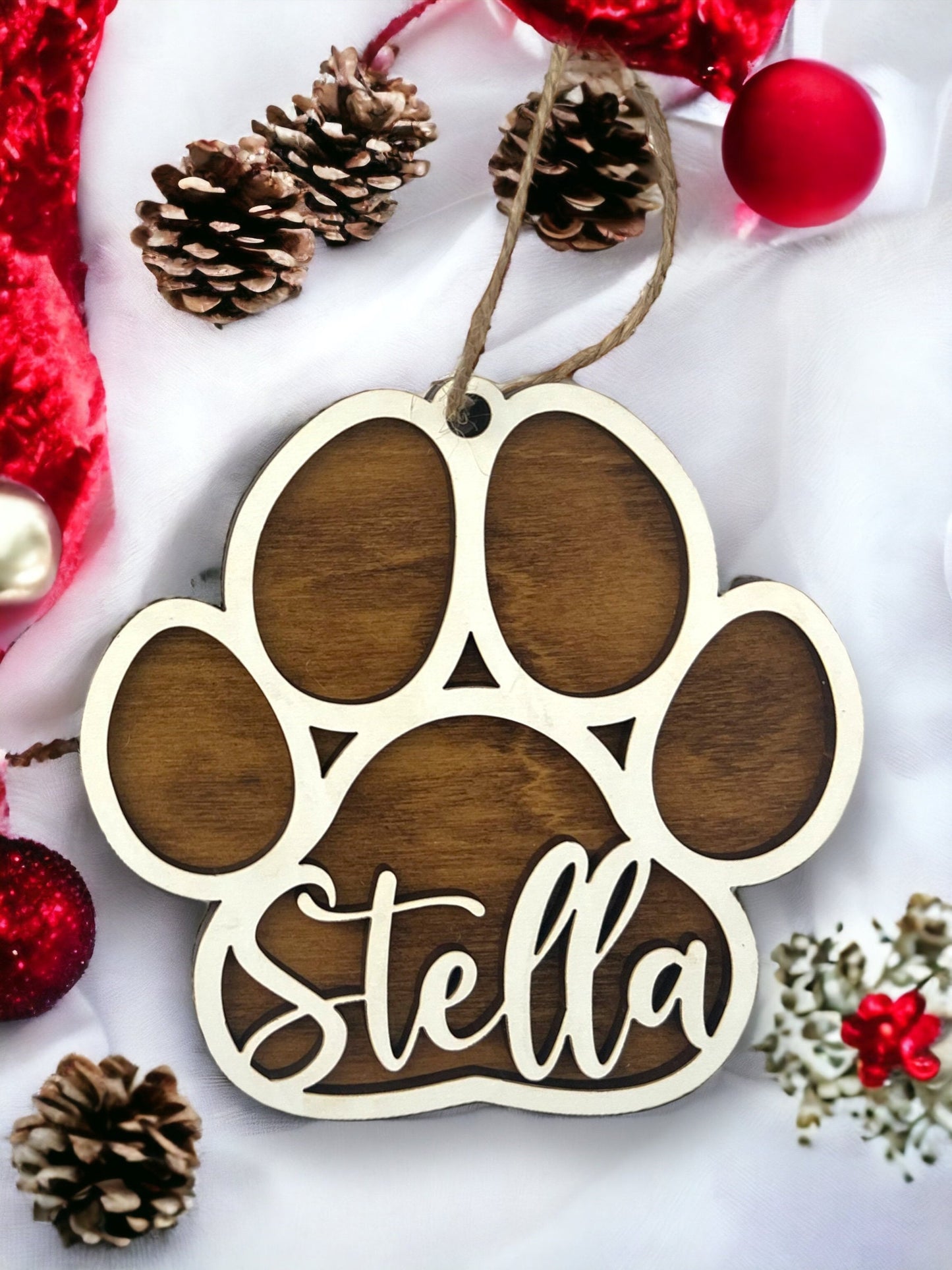Custom Dog Paw Ornament, Personalized Cat paw ornament, Pet paw, Christmas, Dog mom gift, Paw print, Laser Cut, Wood, Handmade
