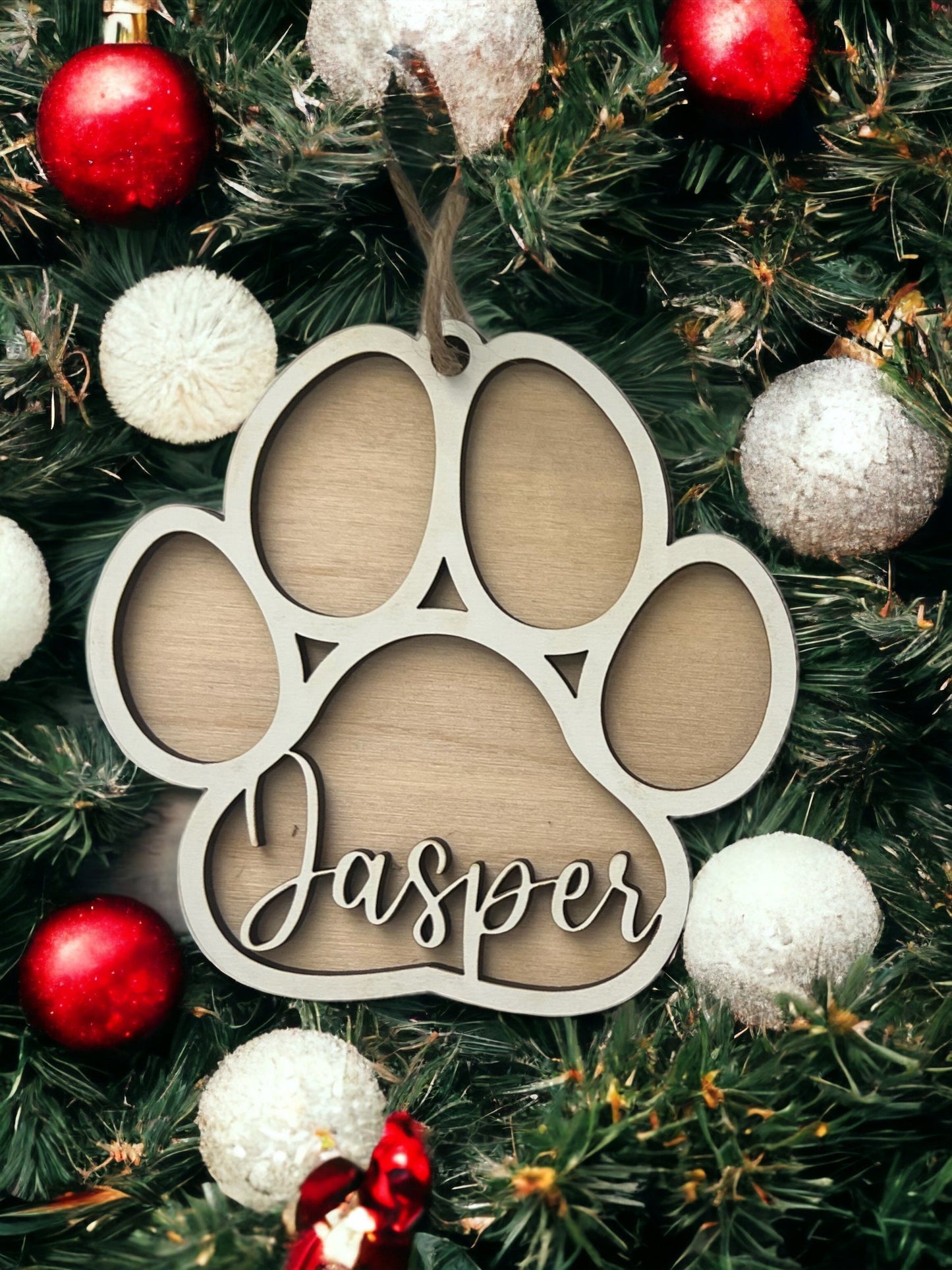 Custom Dog Paw Ornament, Personalized Cat paw ornament, Pet paw, Christmas, Dog mom gift, Paw print, Laser Cut, Wood, Handmade