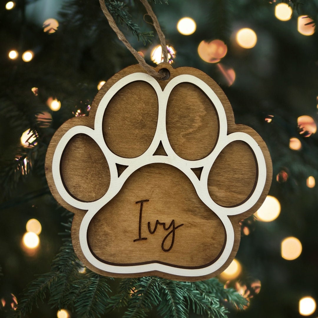Custom Dog Paw Ornament, Personalized Cat paw ornament, Pet paw, Christmas, Dog mom gift, Paw print, Laser Cut, Wood, Handmade