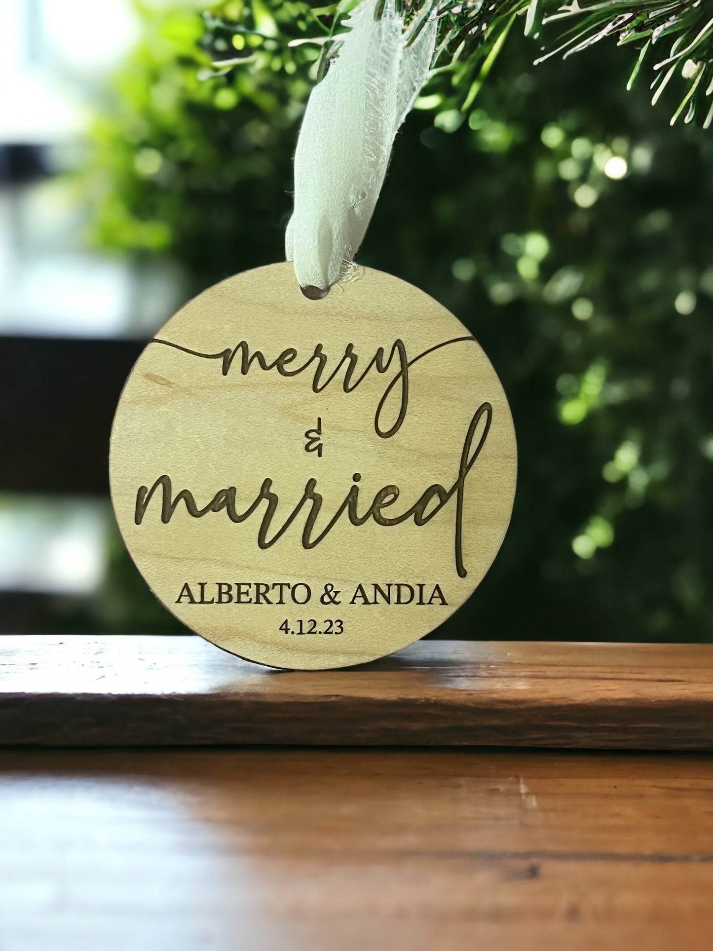 Personalized Merry and Married Ornament 2023, First Christmas Married, Custom Christmas Gift, Newlywed, Just Married present, Wood