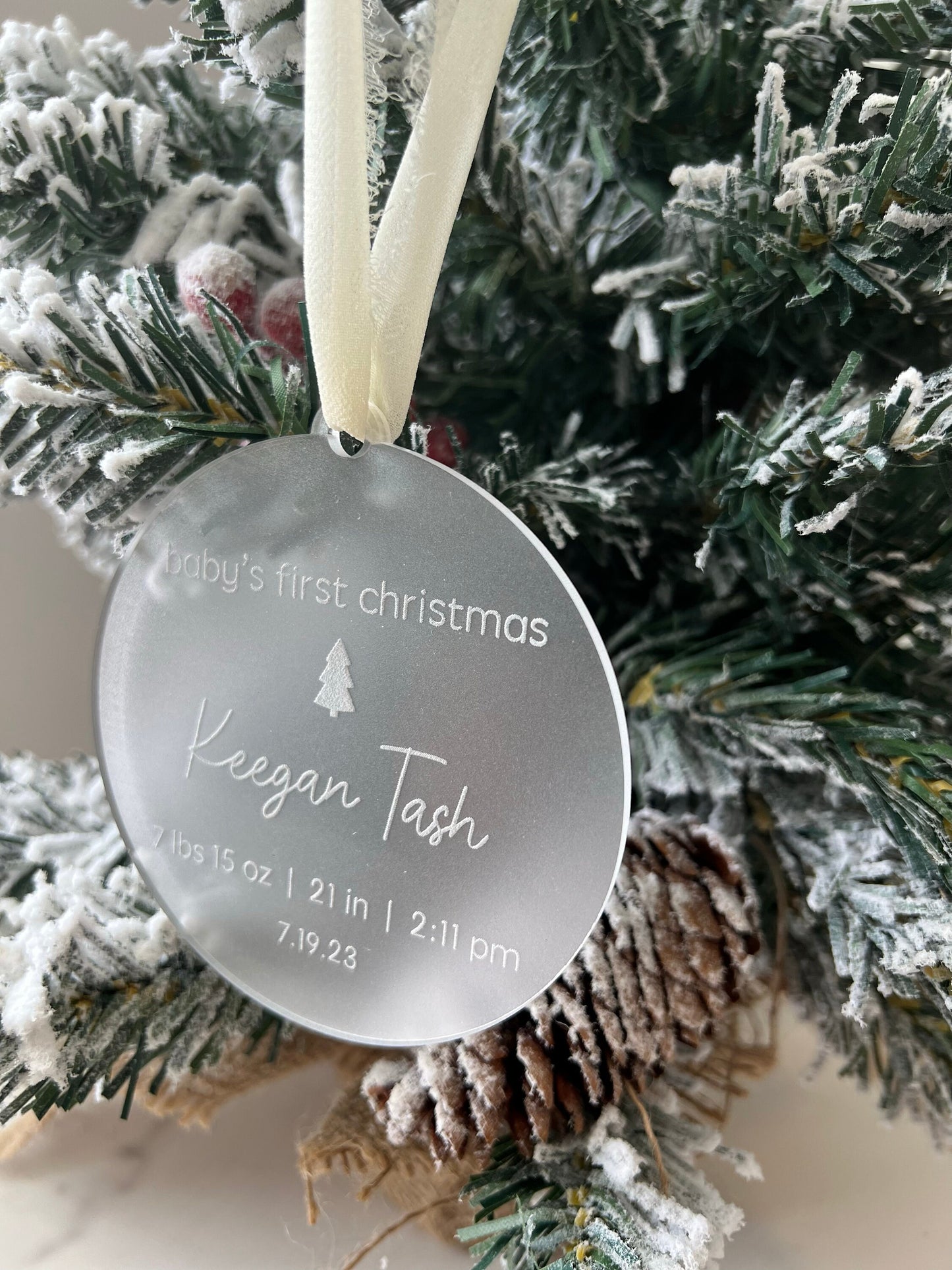 Personalized Baby's First Christmas Ornament, Custom Newborn Keepsake, Christmas 2023, Baby Gift, New Baby Present