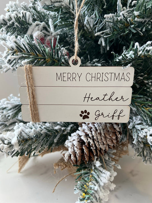 Book Stack Ornament, Personalized Family Christmas Ornament, Family Name Gift, Farmhouse Holiday Present, Custom Ornament