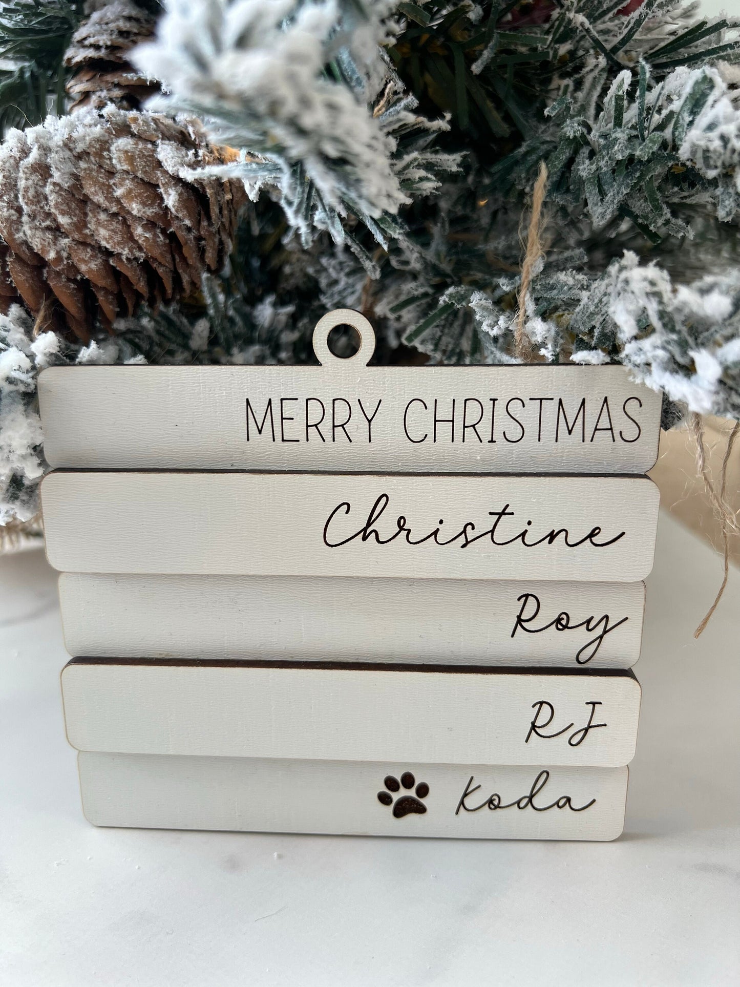 Book Stack Ornament, Personalized Family Christmas Ornament, Family Name Gift, Farmhouse Holiday Present, Custom Ornament