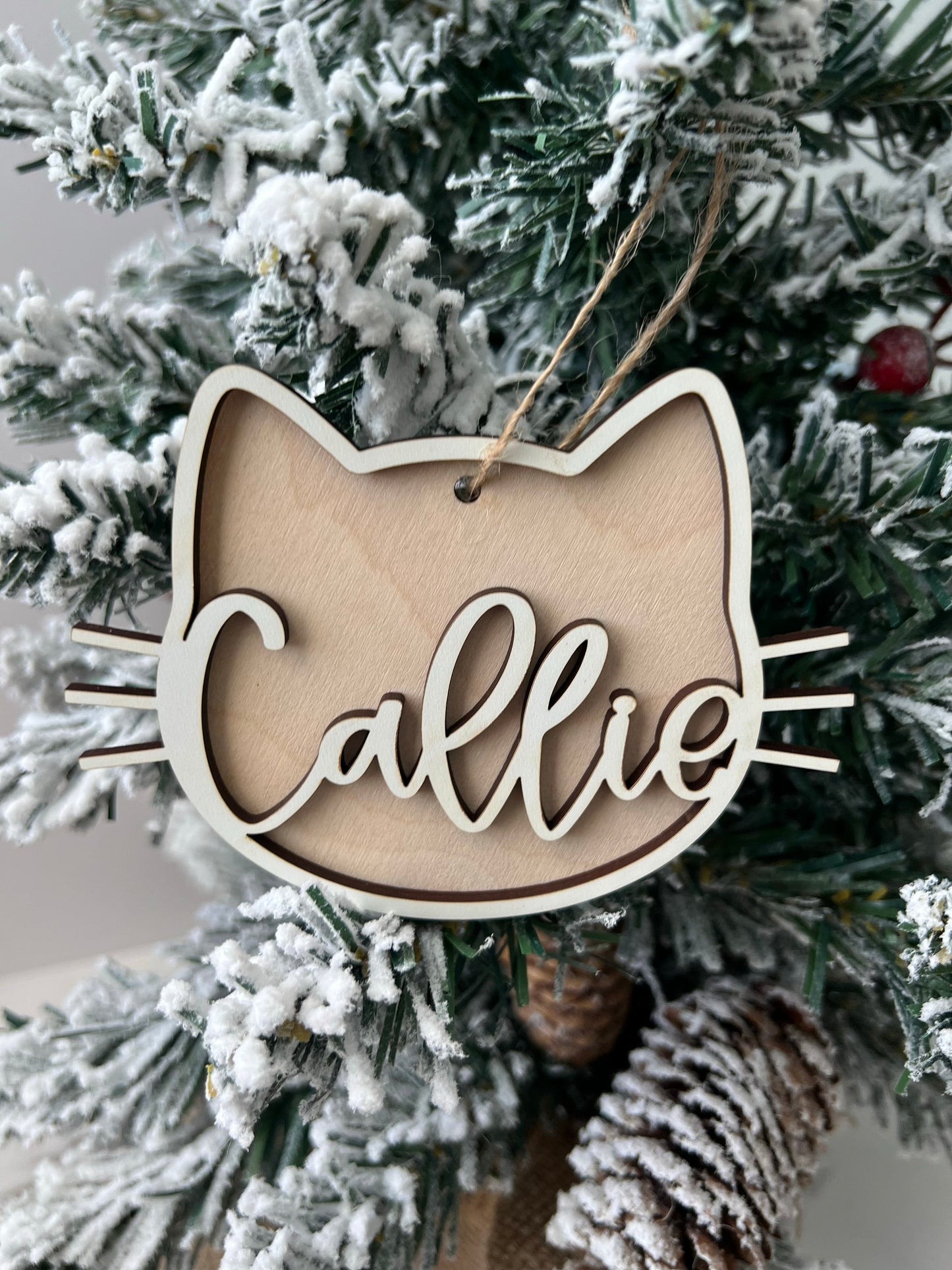Personalized Cat Christmas Ornament, Custom Kitten Present, Cat Face, Cat Mom Gift, Wooden Ornament, Kitty, Stocking Stuffer, Cat Lover