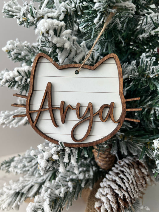Personalized Cat Christmas Ornament, Custom Kitten Present, Cat Face, Cat Mom Gift, Wooden Ornament, Kitty, Stocking Stuffer, Cat Lover