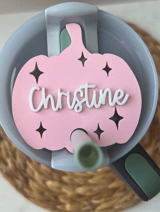 Pumpkin Stanley Name Plate for H2.0 cups in 20oz/30oz/40 oz, Personalized Fall Gift, Custom Tumbler Lid, Halloween Present, Gift for Her