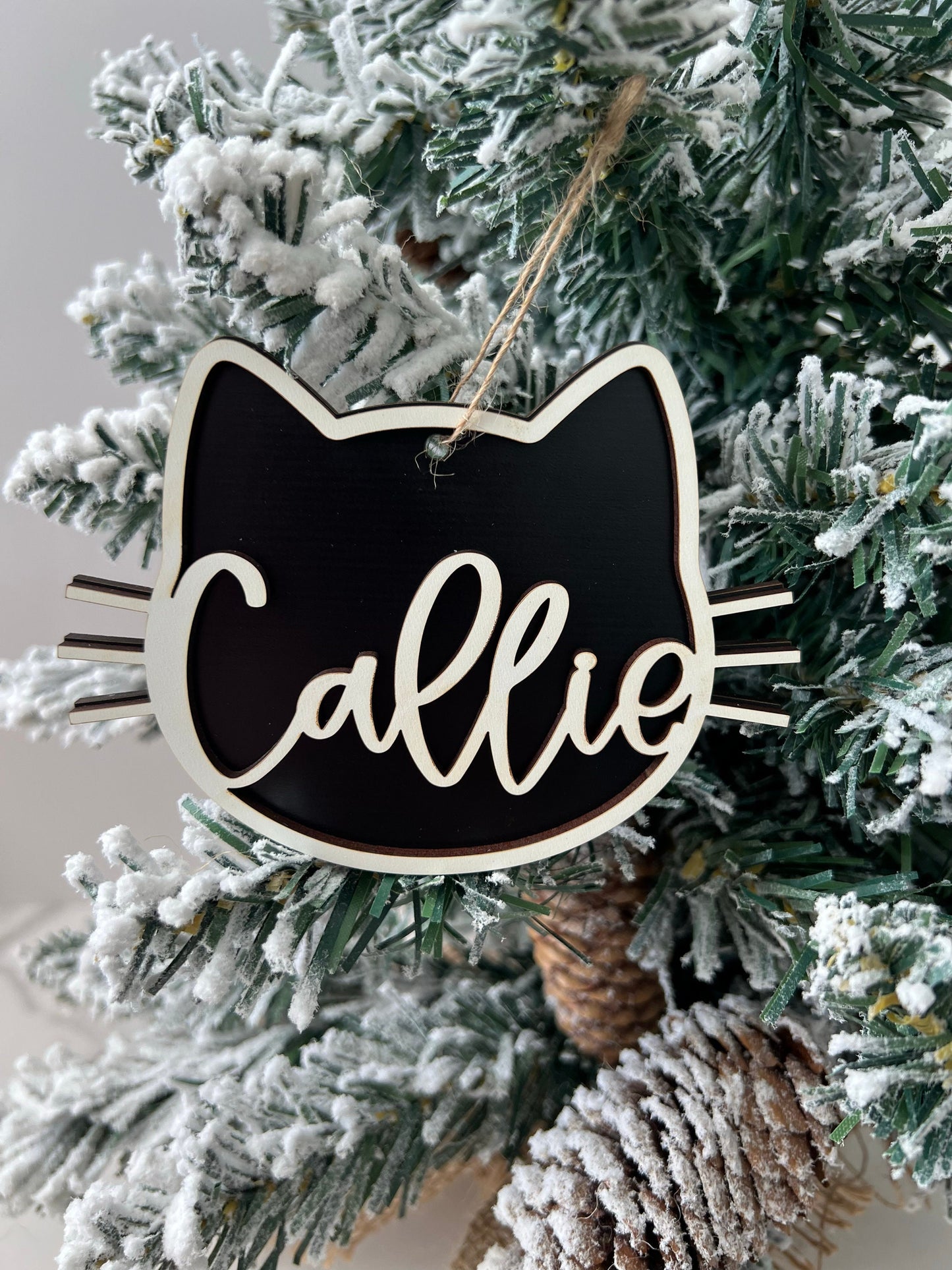 Personalized Cat Christmas Ornament, Custom Kitten Present, Cat Face, Cat Mom Gift, Wooden Ornament, Kitty, Stocking Stuffer, Cat Lover