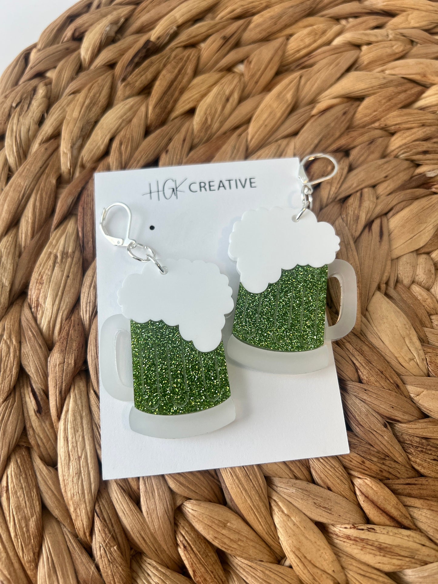 Beer Mug Layered Acrylic Earrings, St Patricks Day, Green Beer, St Patty's Gift, Beer Lover Present, Brewery Enthusiast Gift, Nickel Free