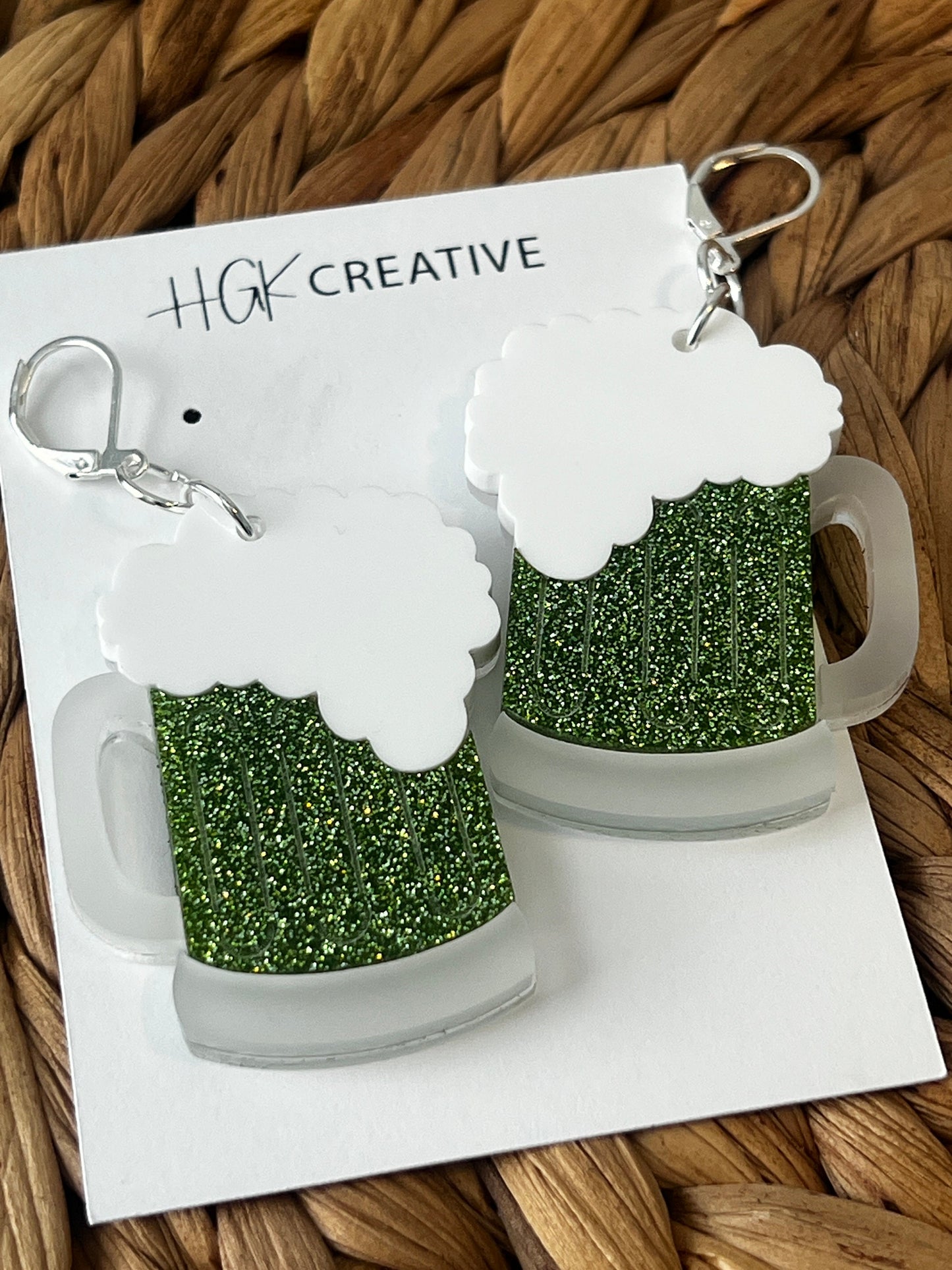 Beer Mug Layered Acrylic Earrings, St Patricks Day, Green Beer, St Patty's Gift, Beer Lover Present, Brewery Enthusiast Gift, Nickel Free