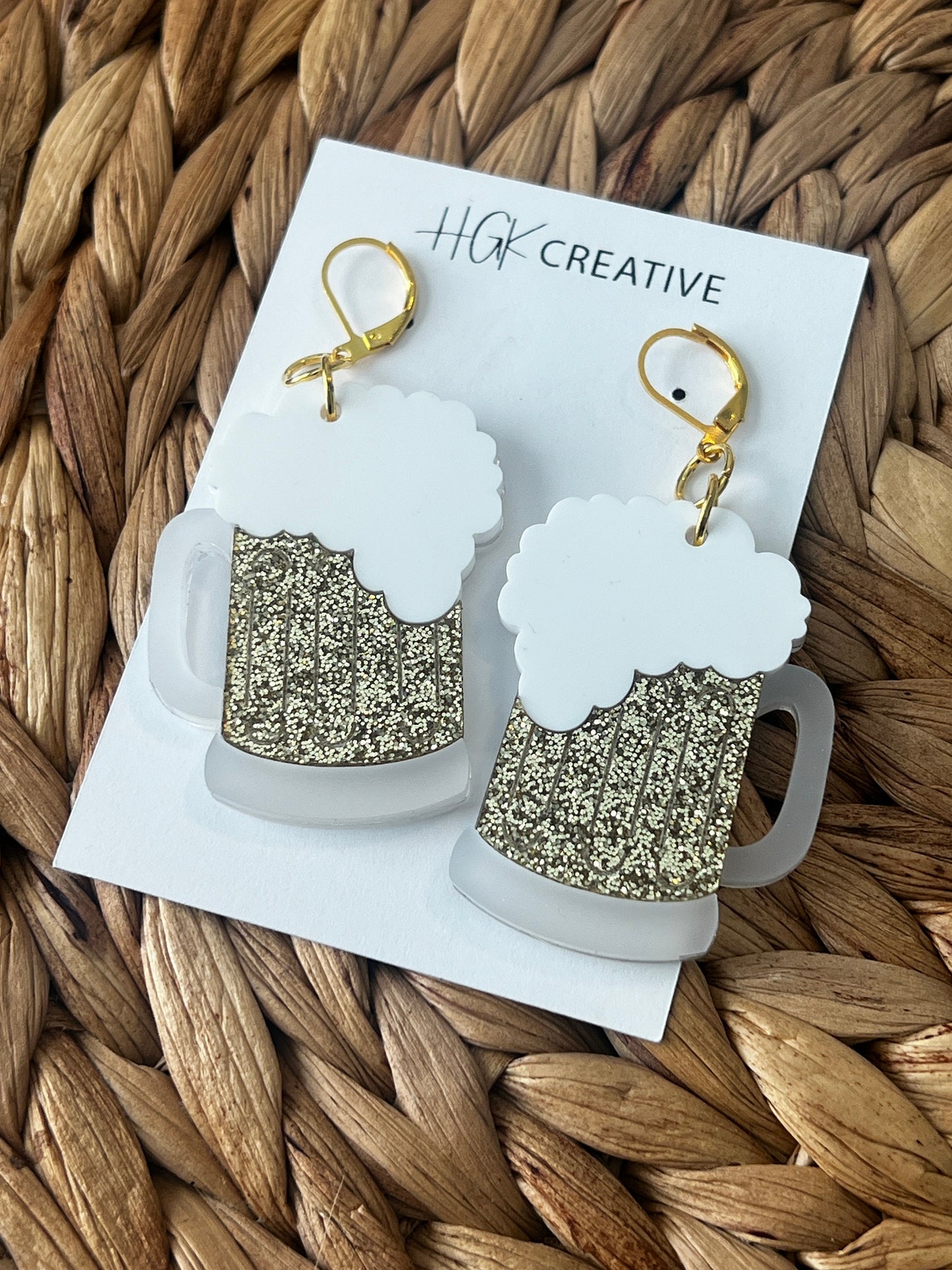 Beer Mug Layered Acrylic Earrings, St Patricks Day, Green Beer, St Patty's Gift, Beer Lover Present, Brewery Enthusiast Gift, Nickel Free