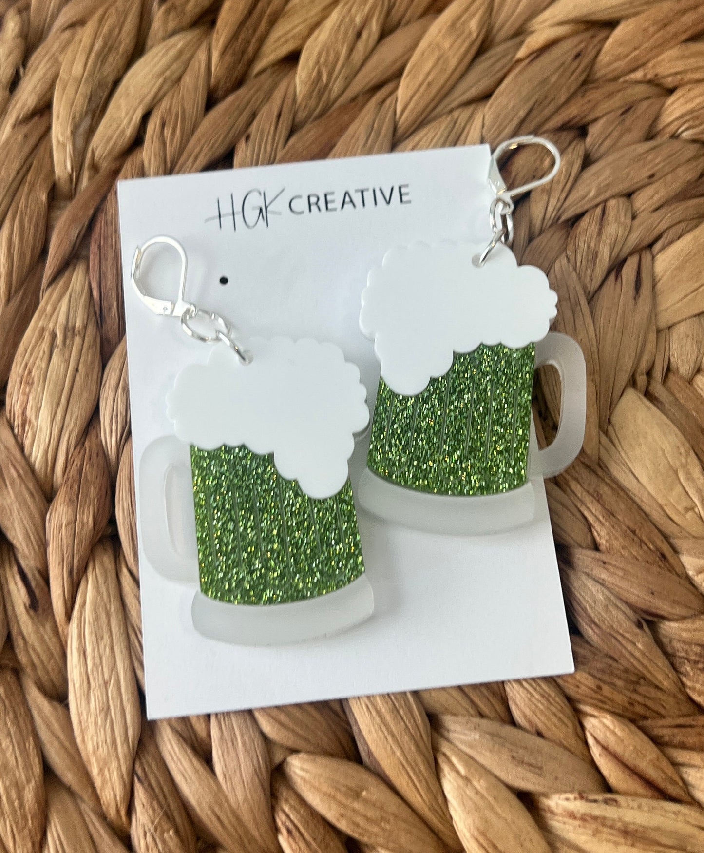 Beer Mug Layered Acrylic Earrings, St Patricks Day, Green Beer, St Patty's Gift, Beer Lover Present, Brewery Enthusiast Gift, Nickel Free