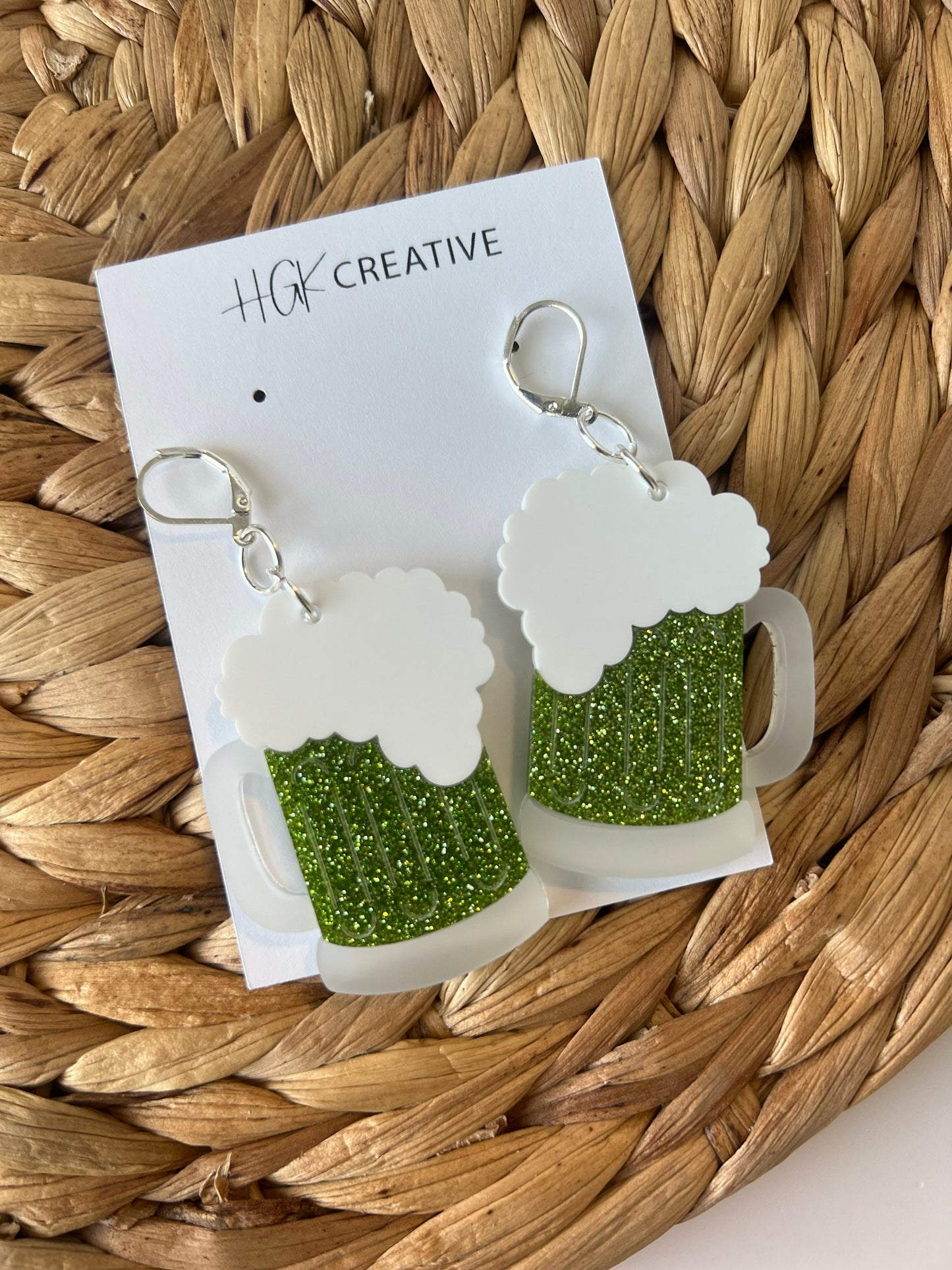 Beer Mug Layered Acrylic Earrings, St Patricks Day, Green Beer, St Patty's Gift, Beer Lover Present, Brewery Enthusiast Gift, Nickel Free