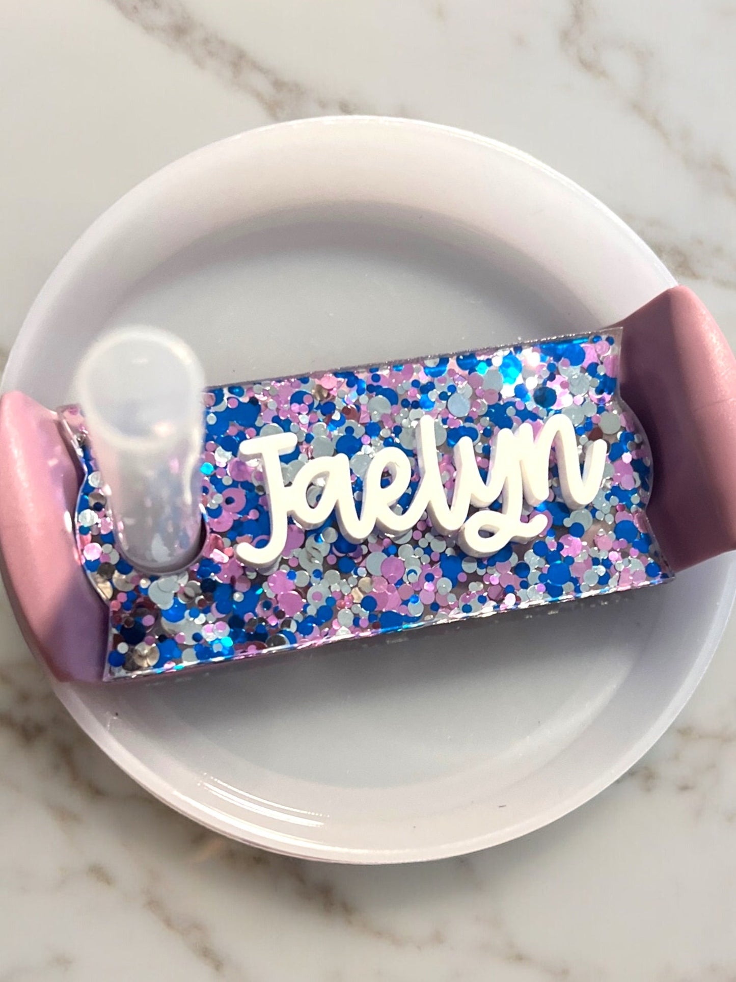 Personalized Name Plate Tumbler Tag, Custom Glitter Name Topper, 20oz 30oz 40oz, Acrylic Name Tag for Tumbler Lid, Gift for Her