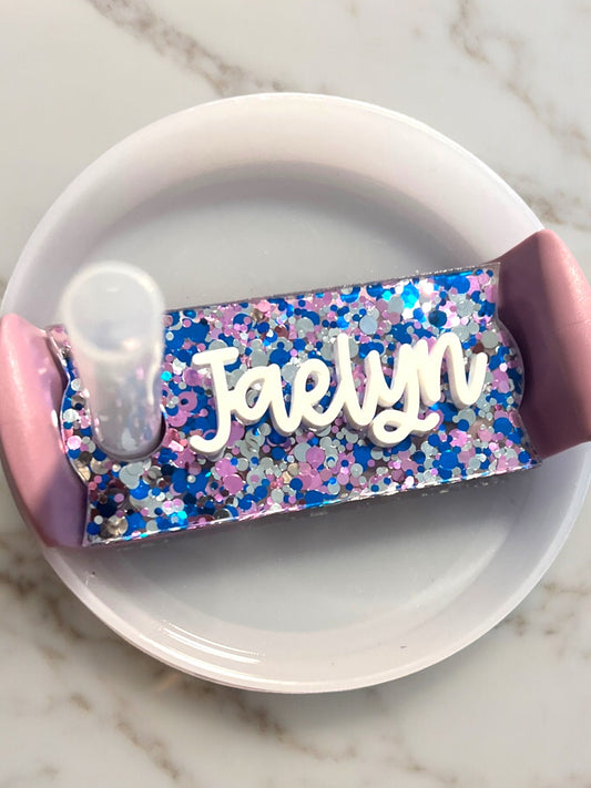 Personalized Name Plate Tumbler Tag, Custom Glitter Name Topper, 20oz 30oz 40oz, Acrylic Name Tag for Tumbler Lid, Gift for Her