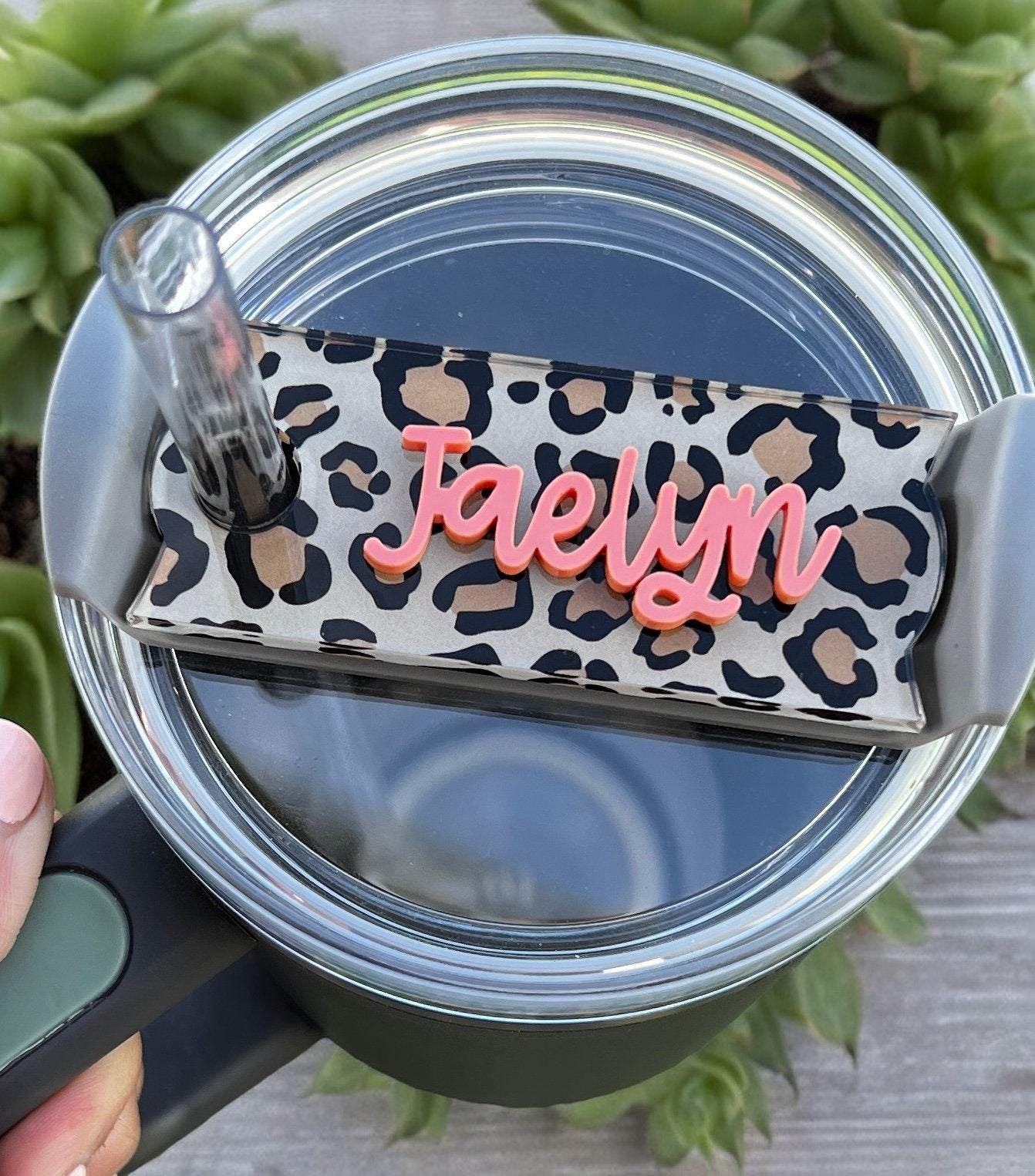 Personalized Leopard Tumbler Name Topper, Custom Plate Tag, Gift for Her, 20oz 30oz 40oz, Leopard Lover Present, Mother's Day Present