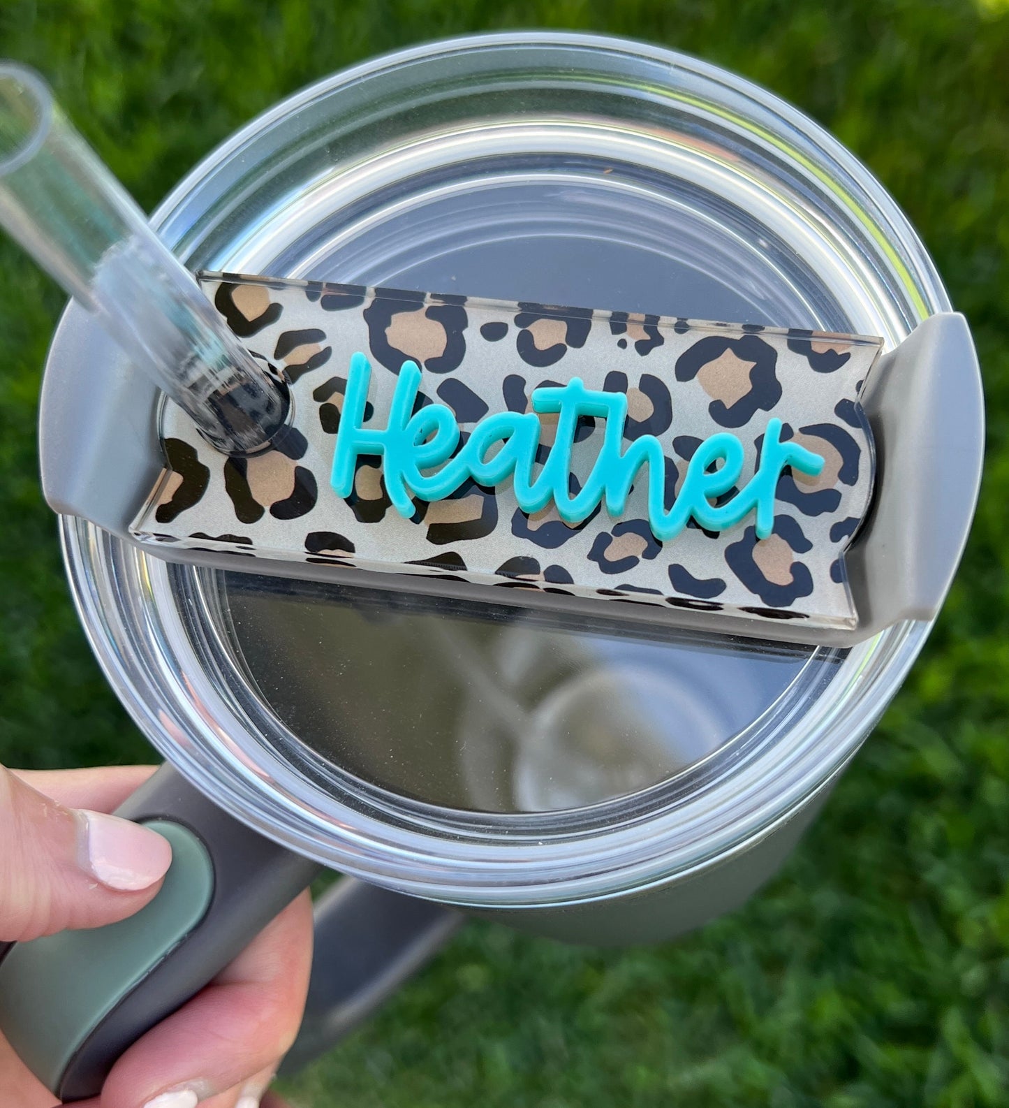 Personalized Leopard Tumbler Name Topper, Custom Plate Tag, Gift for Her, 20oz 30oz 40oz, Leopard Lover Present, Mother's Day Present