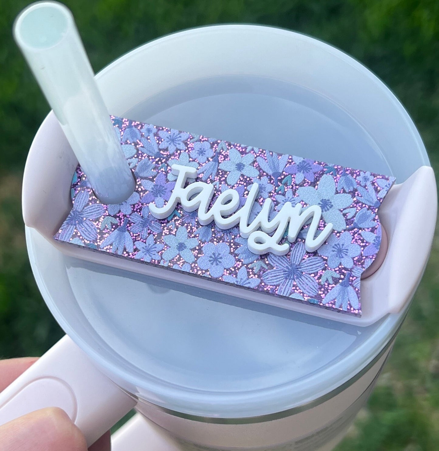 Personalized Flower Tumbler Name Topper, Custom Name Tag, Purple Name Plate, Gift for Her, Mother's Day Gift, Gift for Mom, Birthday Gift