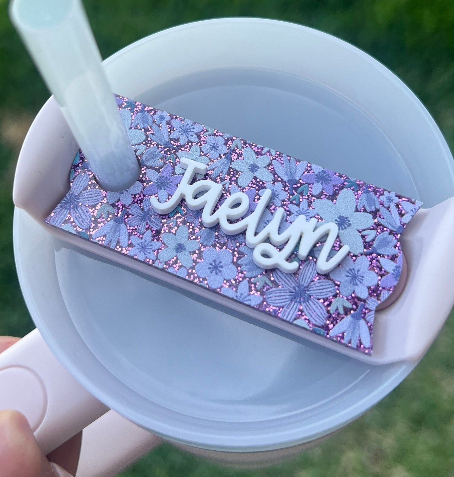 Personalized Flower Tumbler Name Topper, Custom Name Tag, Purple Name Plate, Gift for Her, Mother's Day Gift, Gift for Mom, Birthday Gift