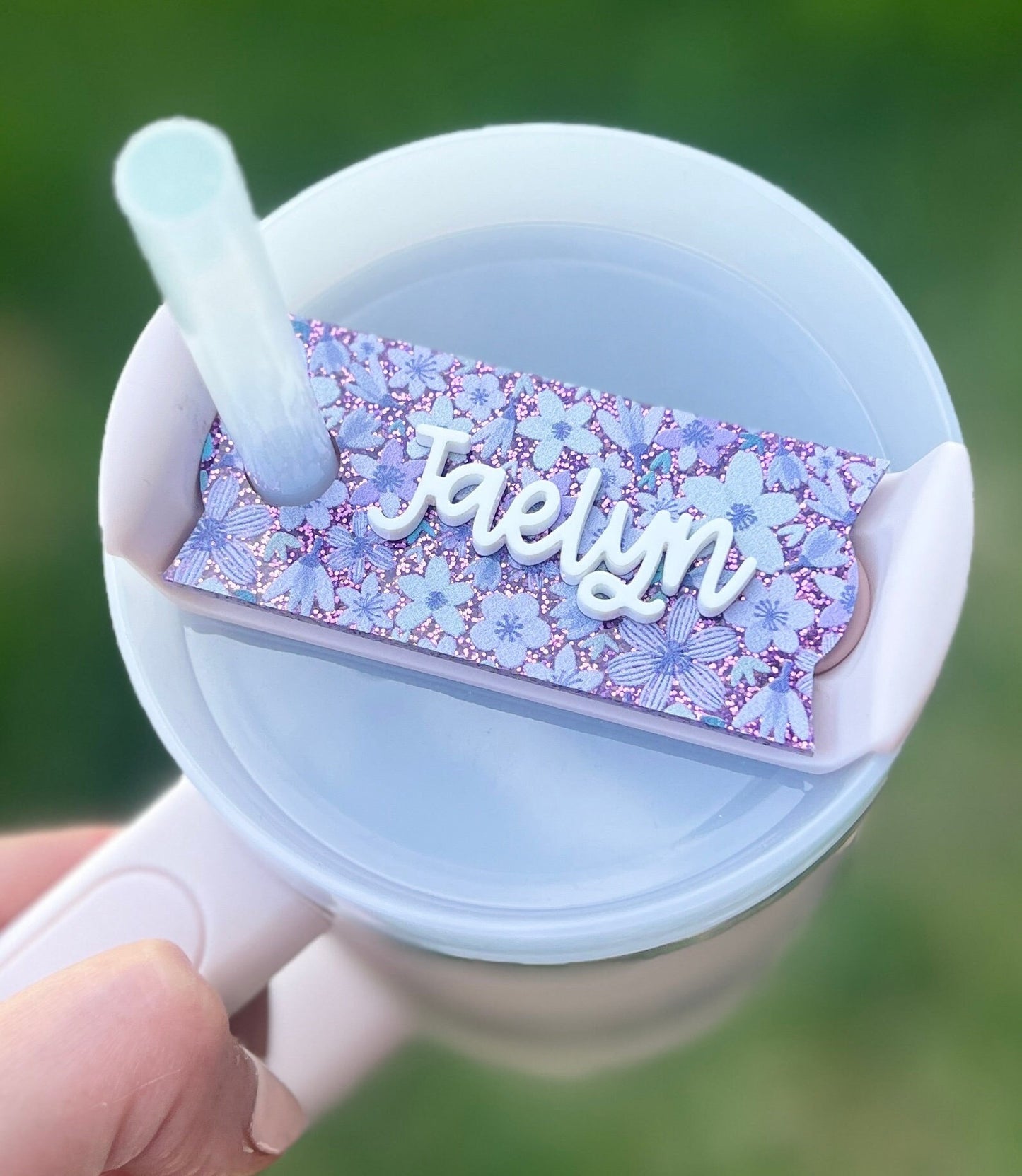 Personalized Flower Tumbler Name Topper, Custom Name Tag, Purple Name Plate, Gift for Her, Mother's Day Gift, Gift for Mom, Birthday Gift