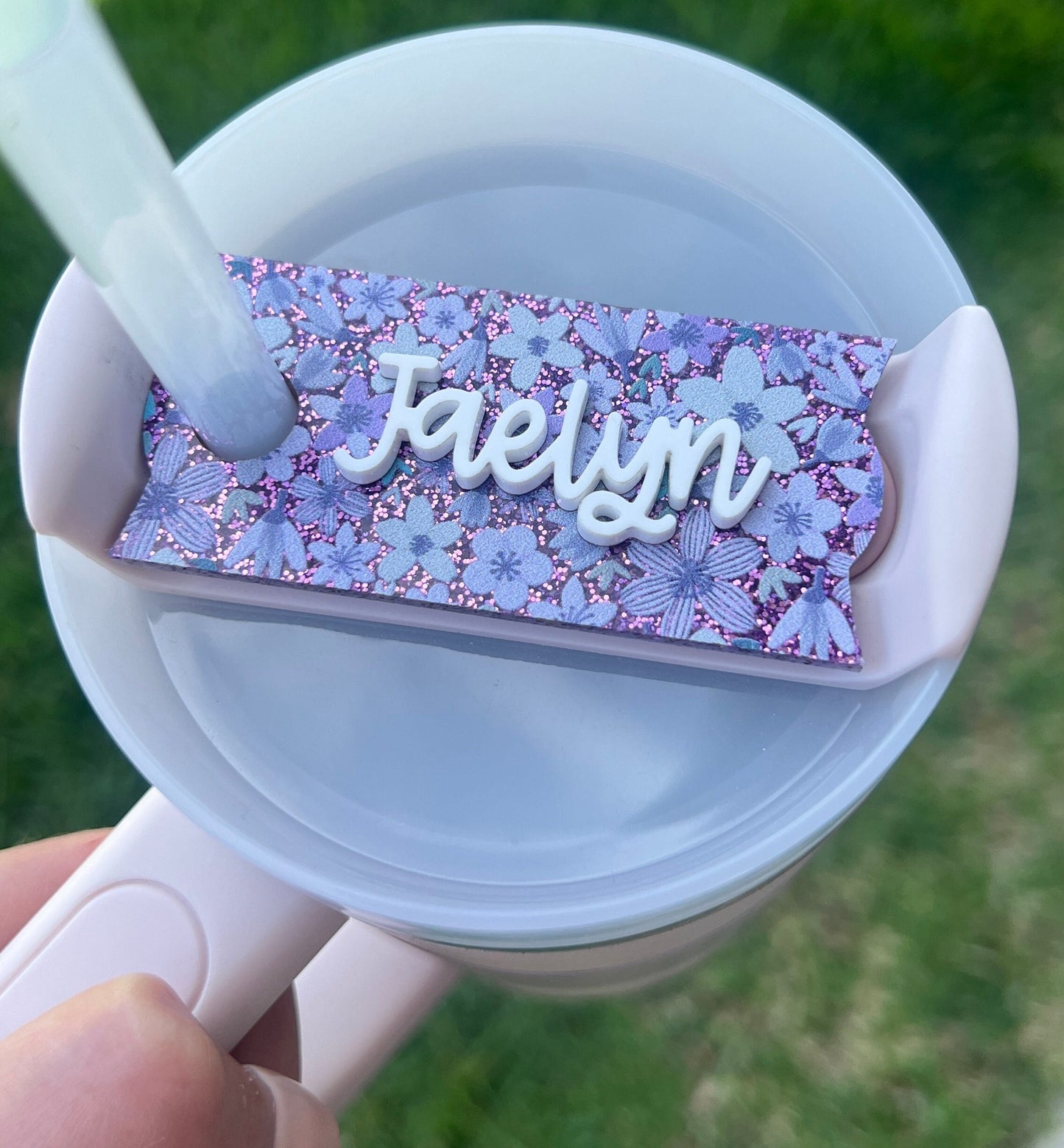 Personalized Flower Tumbler Name Topper, Custom Name Tag, Purple Name Plate, Gift for Her, Mother's Day Gift, Gift for Mom, Birthday Gift