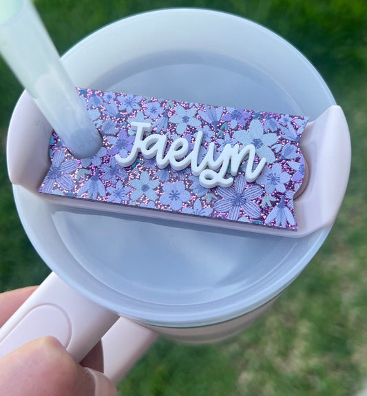 Personalized Flower Tumbler Name Topper, Custom Name Tag, Purple Name Plate, Gift for Her, Mother's Day Gift, Gift for Mom, Birthday Gift