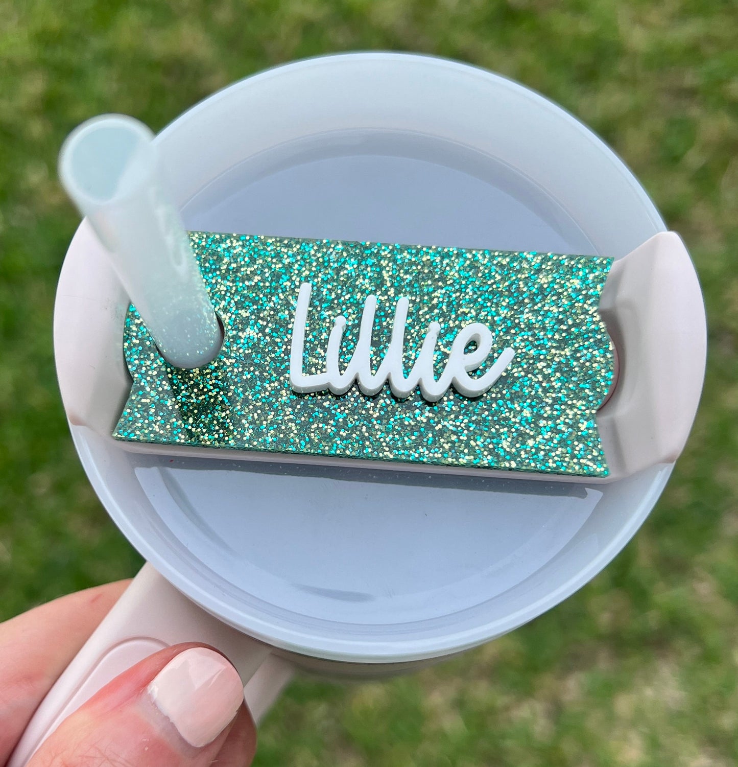 Personalized Glitter Tumbler Name Topper, Custom Cup Name Tag, Glitter Name Plate Lid, Gift for Her, Mother's Day Present, College Team Gift