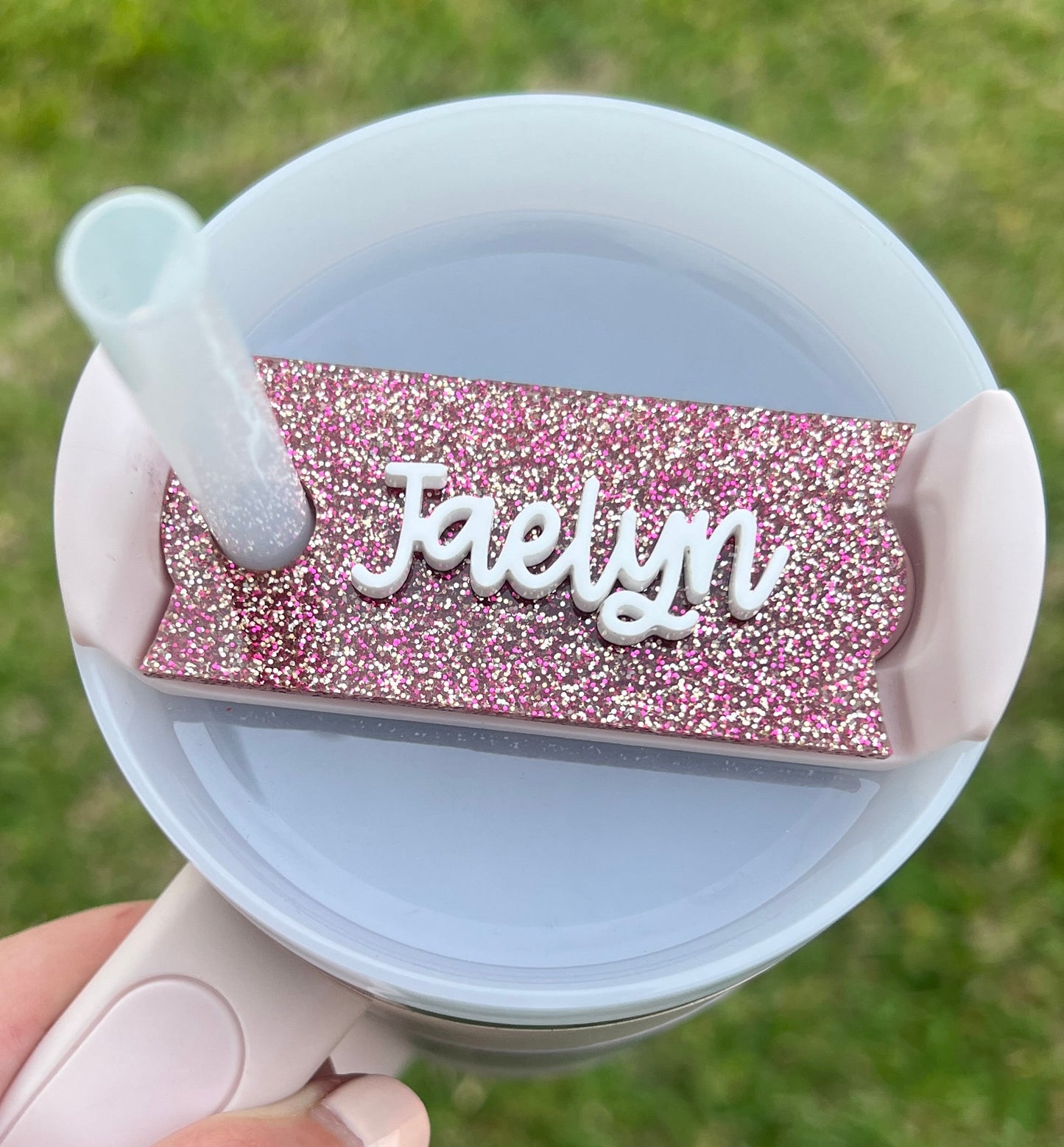 Personalized Glitter Tumbler Name Topper, Custom Cup Name Tag, Glitter Name Plate Lid, Gift for Her, Mother's Day Present, College Team Gift