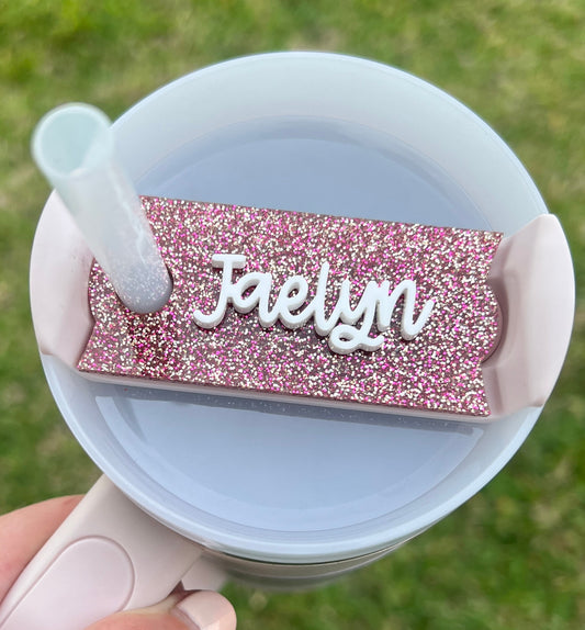 Personalized Glitter Tumbler Name Topper, Custom Cup Name Tag, Glitter Name Plate Lid, Gift for Her, Mother's Day Present, College Team Gift