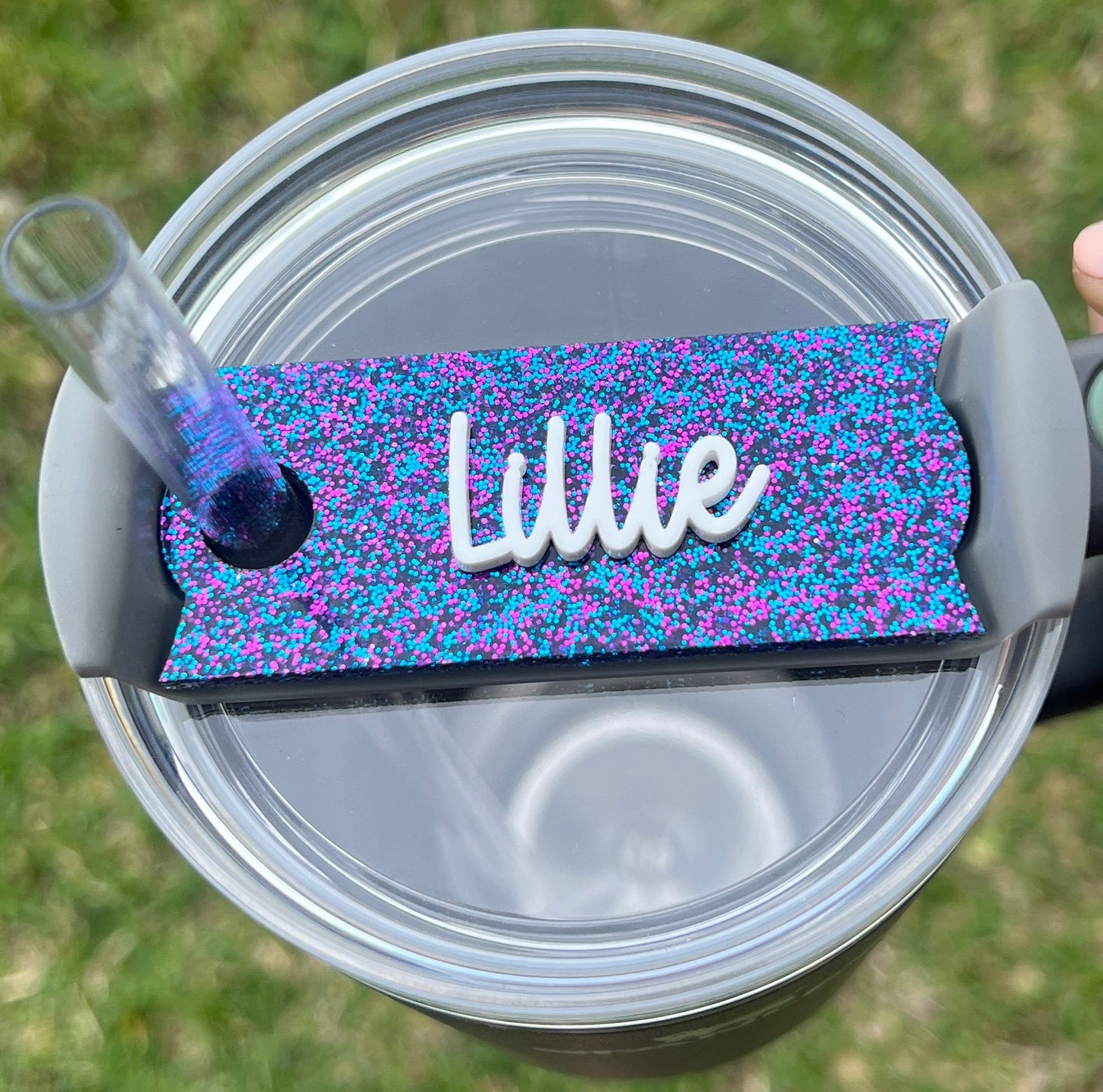 Personalized Glitter Tumbler Name Topper, Custom Cup Name Tag, Glitter Name Plate Lid, Gift for Her, Mother's Day Present, College Team Gift