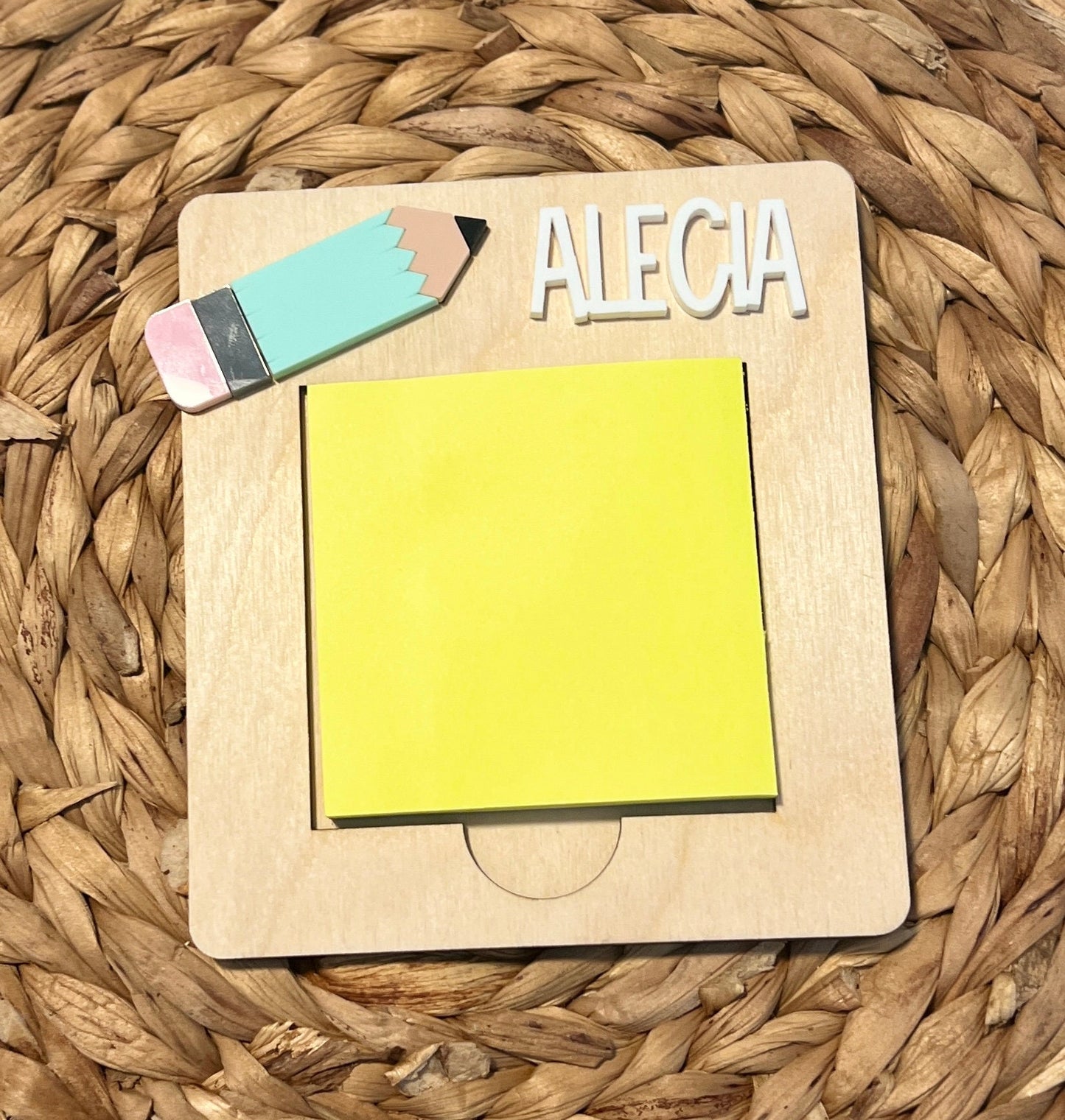 Personalized Teacher Post It Note Holder, Custom Teacher Appreciation Gift, Present for School Worker, Gift from Student, Daycare Teacher