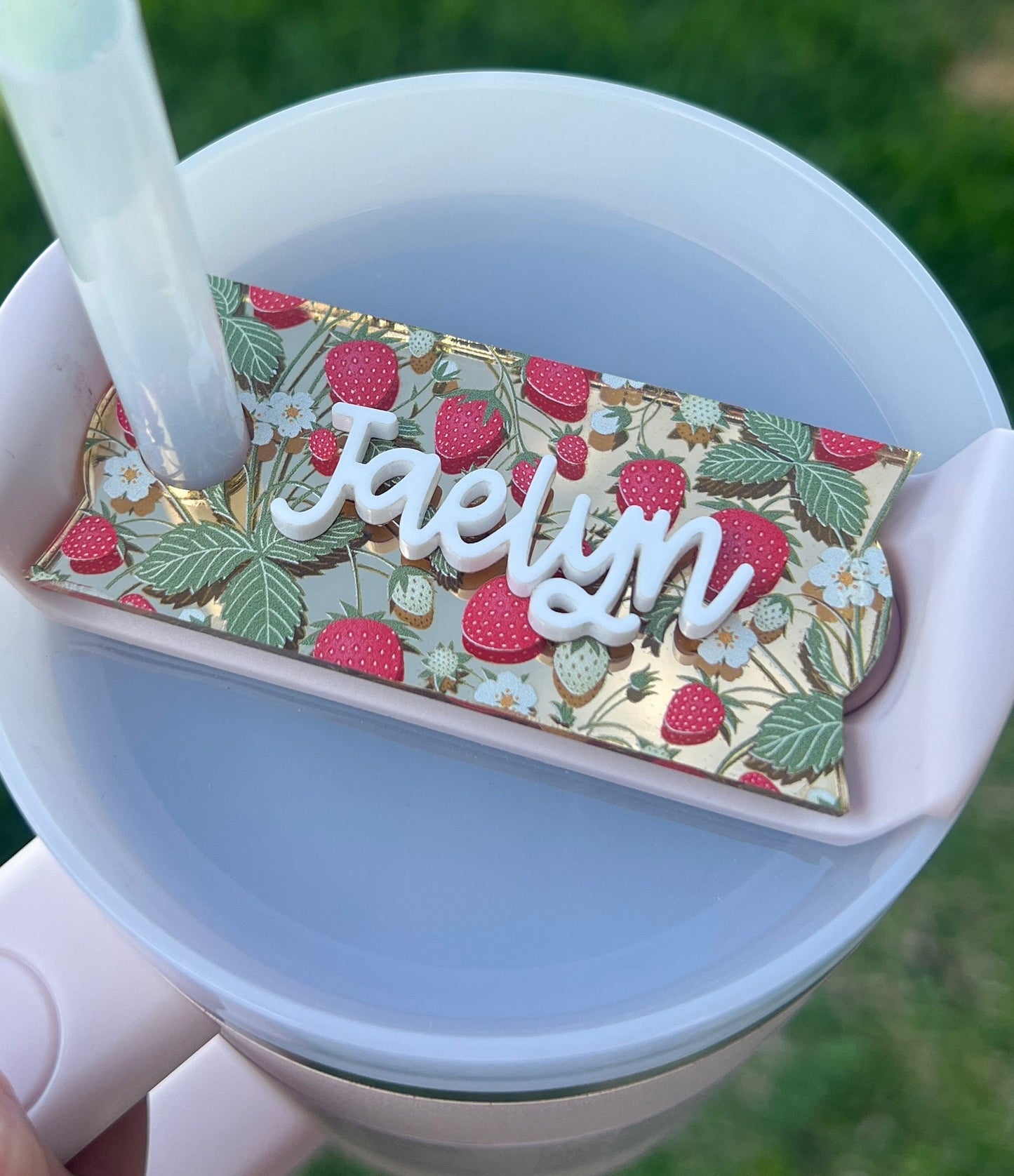Personalized Strawberry Tumbler Name Topper, Custom Name Tag, Berry Name Plate, Summer Present, Gift for Her, 20oz 30oz 40oz