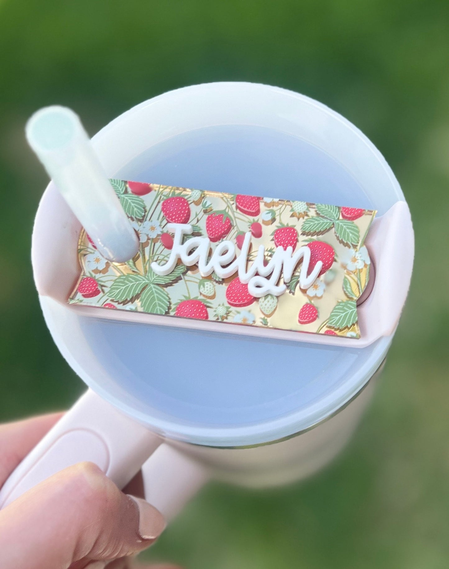 Personalized Strawberry Tumbler Name Topper, Custom Name Tag, Berry Name Plate, Summer Present, Gift for Her, 20oz 30oz 40oz