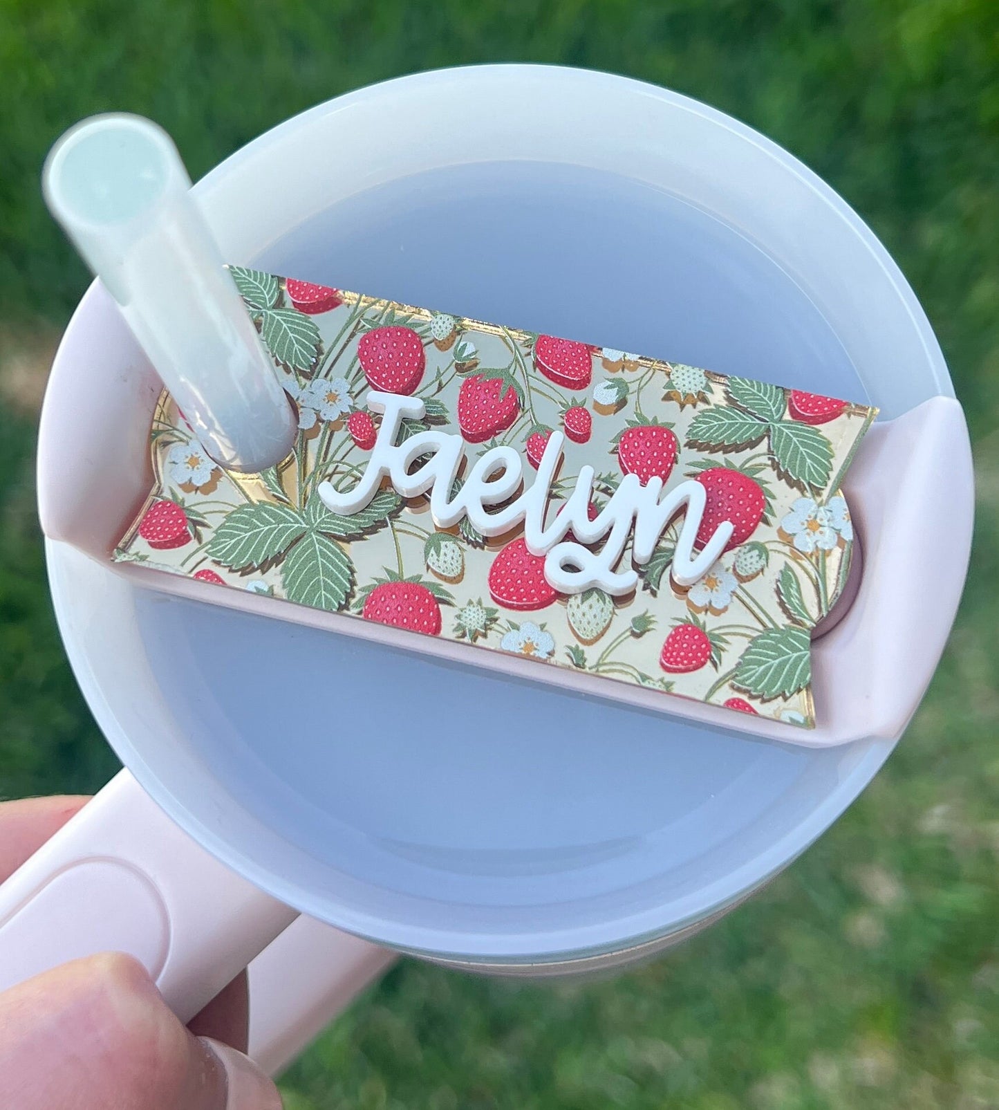 Personalized Strawberry Tumbler Name Topper, Custom Name Tag, Berry Name Plate, Summer Present, Gift for Her, 20oz 30oz 40oz