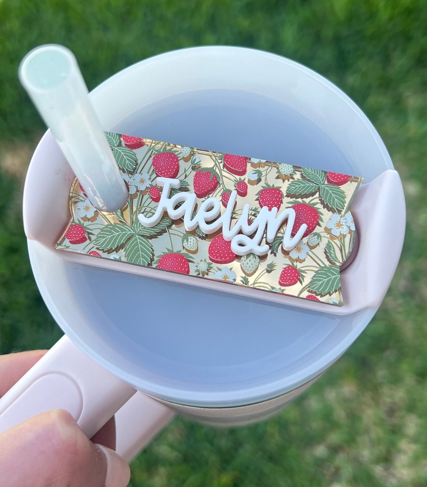 Personalized Strawberry Tumbler Name Topper, Custom Name Tag, Berry Name Plate, Summer Present, Gift for Her, 20oz 30oz 40oz