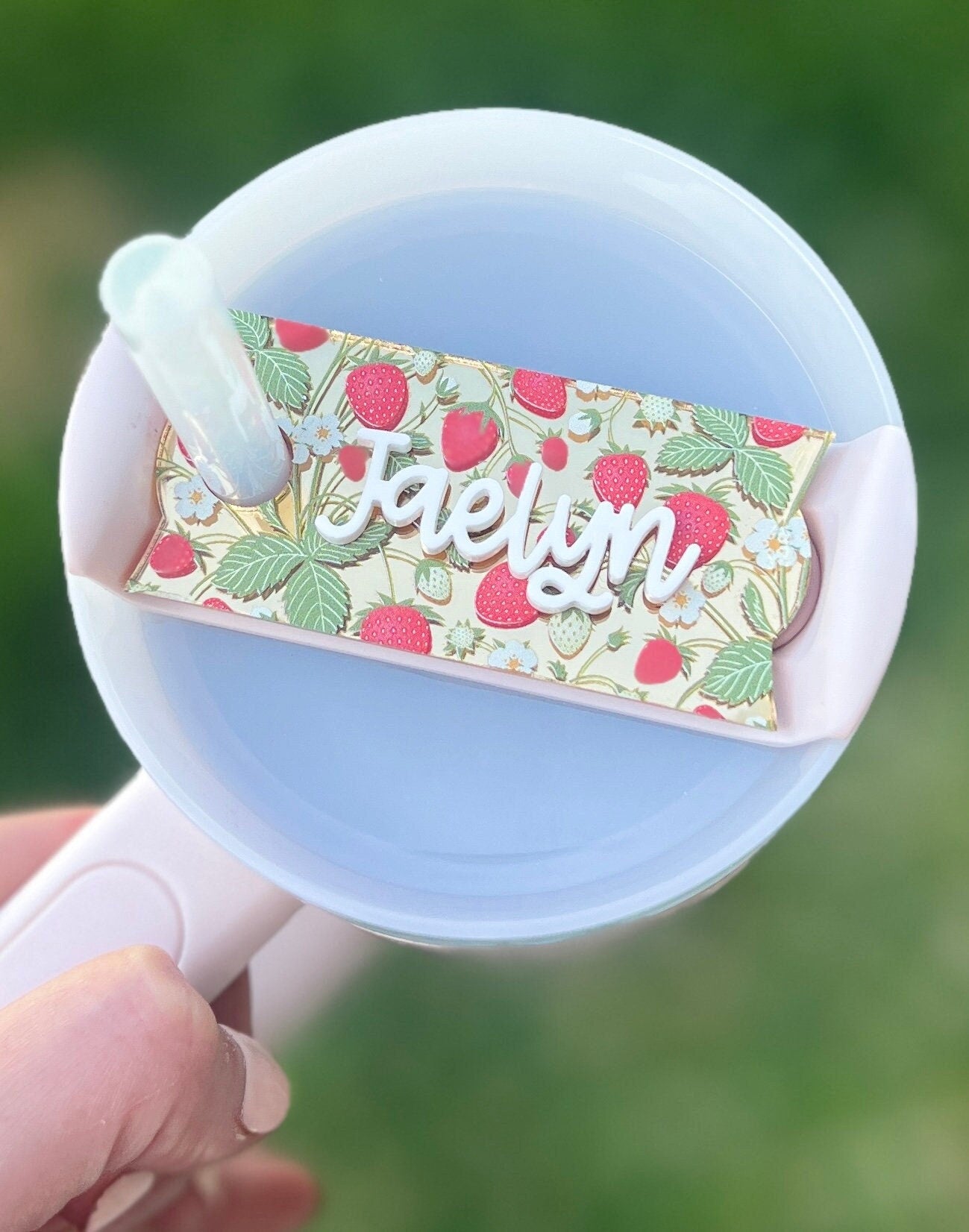 Personalized Strawberry Tumbler Name Topper, Custom Name Tag, Berry Name Plate, Summer Present, Gift for Her, 20oz 30oz 40oz