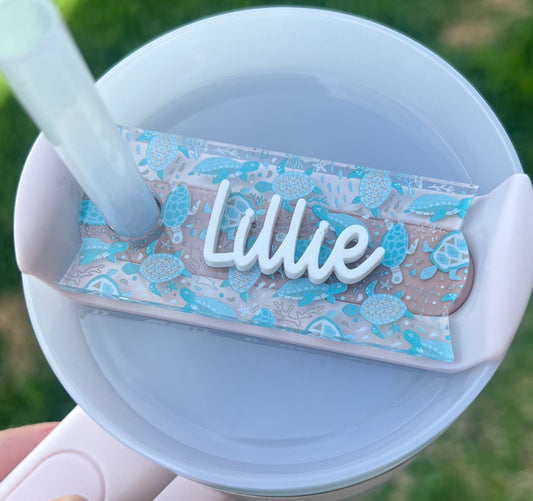 Personalized Sea Turtle Tumbler Name Topper, Nautical Name Plate, Custom Name Tag, 20oz 30oz 40oz Lid, Turtle Lover Gift, Beach Lover