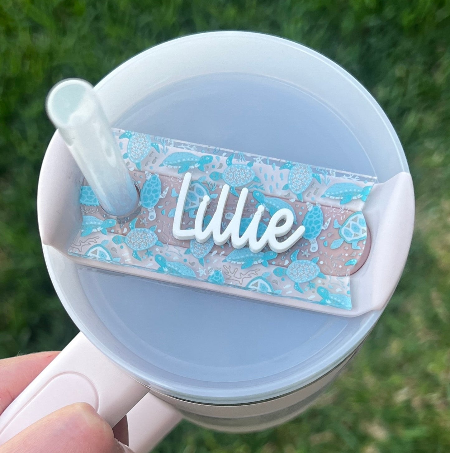 Personalized Sea Turtle Tumbler Name Topper, Nautical Name Plate, Custom Name Tag, 20oz 30oz 40oz Lid, Turtle Lover Gift, Beach Lover