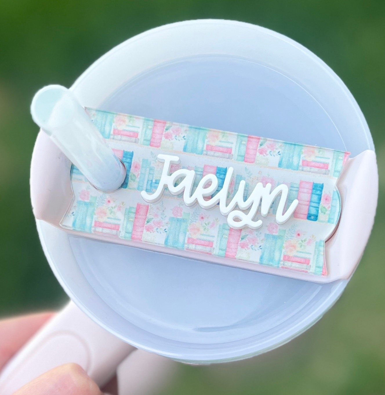 Personalized Book Lover Tumbler Name Topper, Custom Name Tag, Name Plate, 20oz 30oz 40oz Tumbler Lid Tag, Book Club Present, Bookish